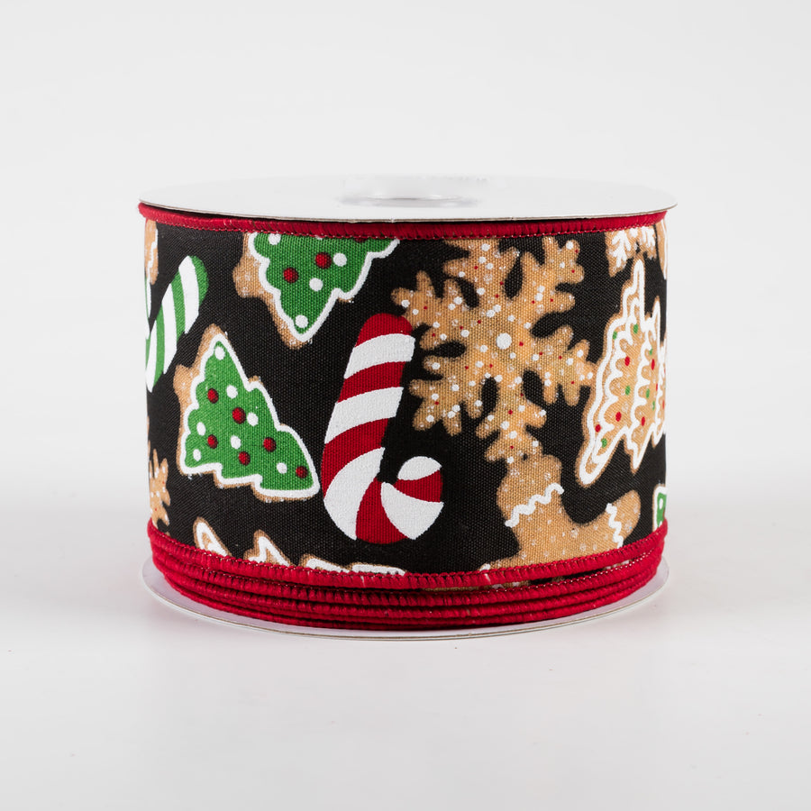 2.5" Gingerbread Cookies Ribbon: Black (10 Yards)