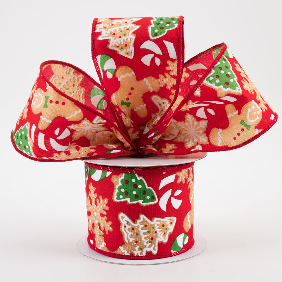 2.5" Gingerbread Cookies Ribbon: Red, Brown, Emerald (10 Yards) Lifestyle Photo
