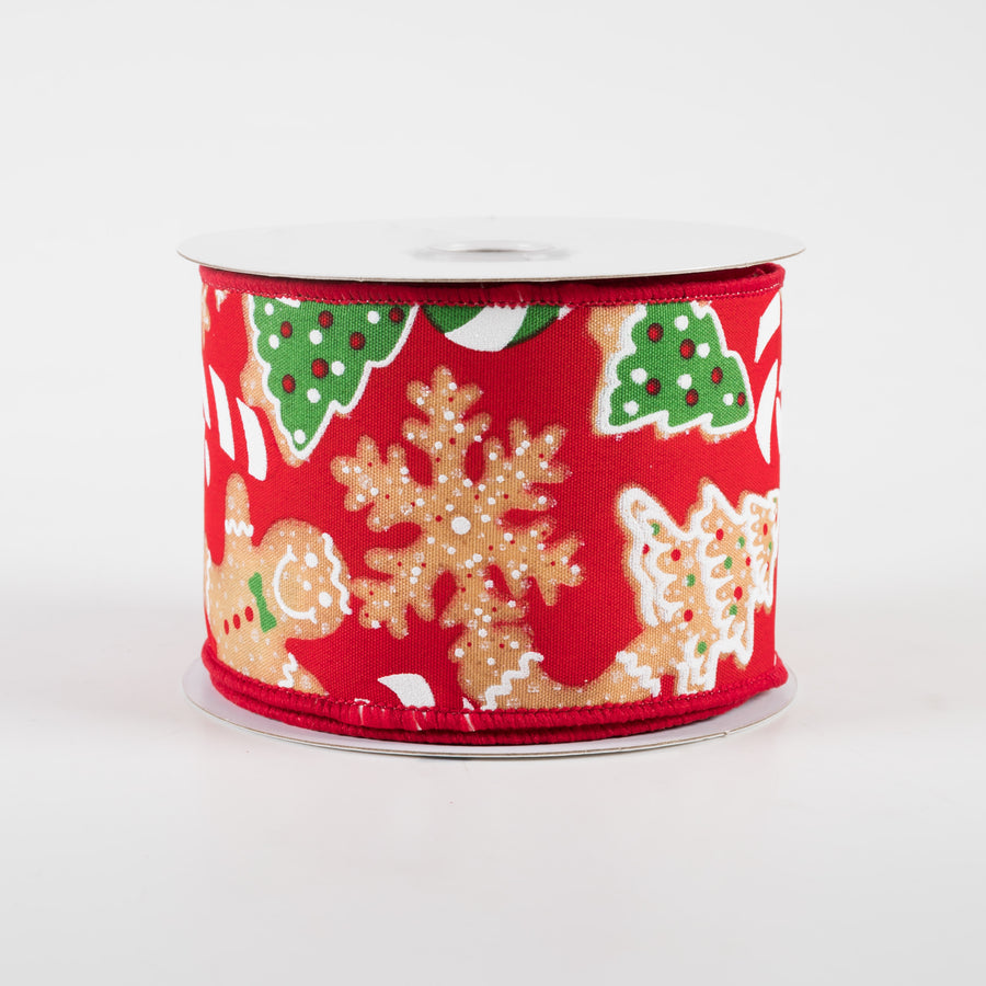 2.5" Gingerbread Cookies Ribbon: Red, Brown, Emerald (10 Yards)