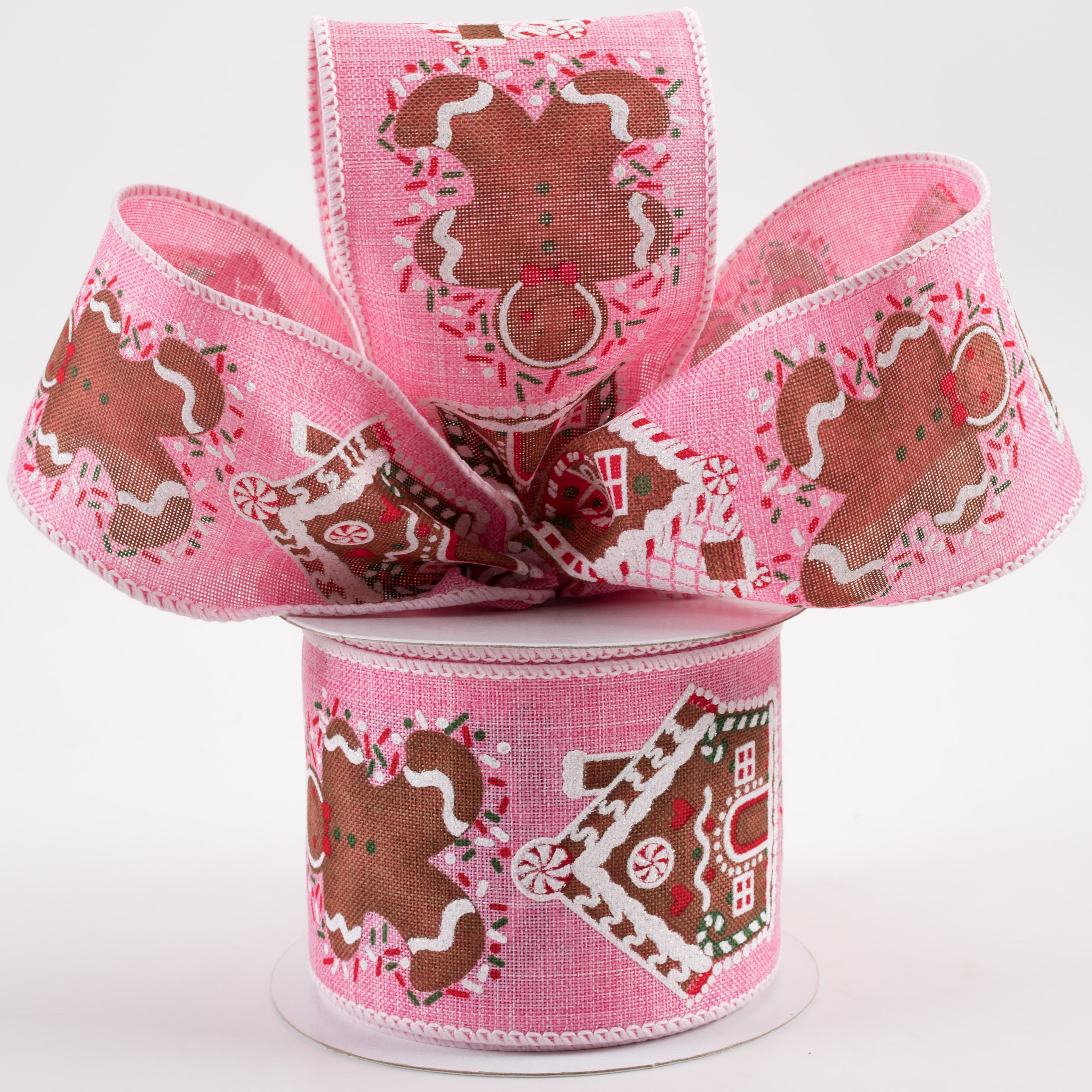 2.5" Gingerbread & Houses Ribbon: Pink (10 Yards) Lifestyle Photo