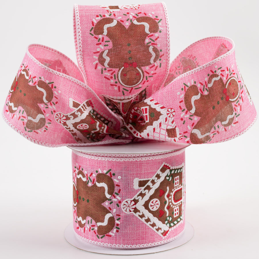2.5" Gingerbread & Houses Ribbon: Pink (10 Yards) Lifestyle Photo