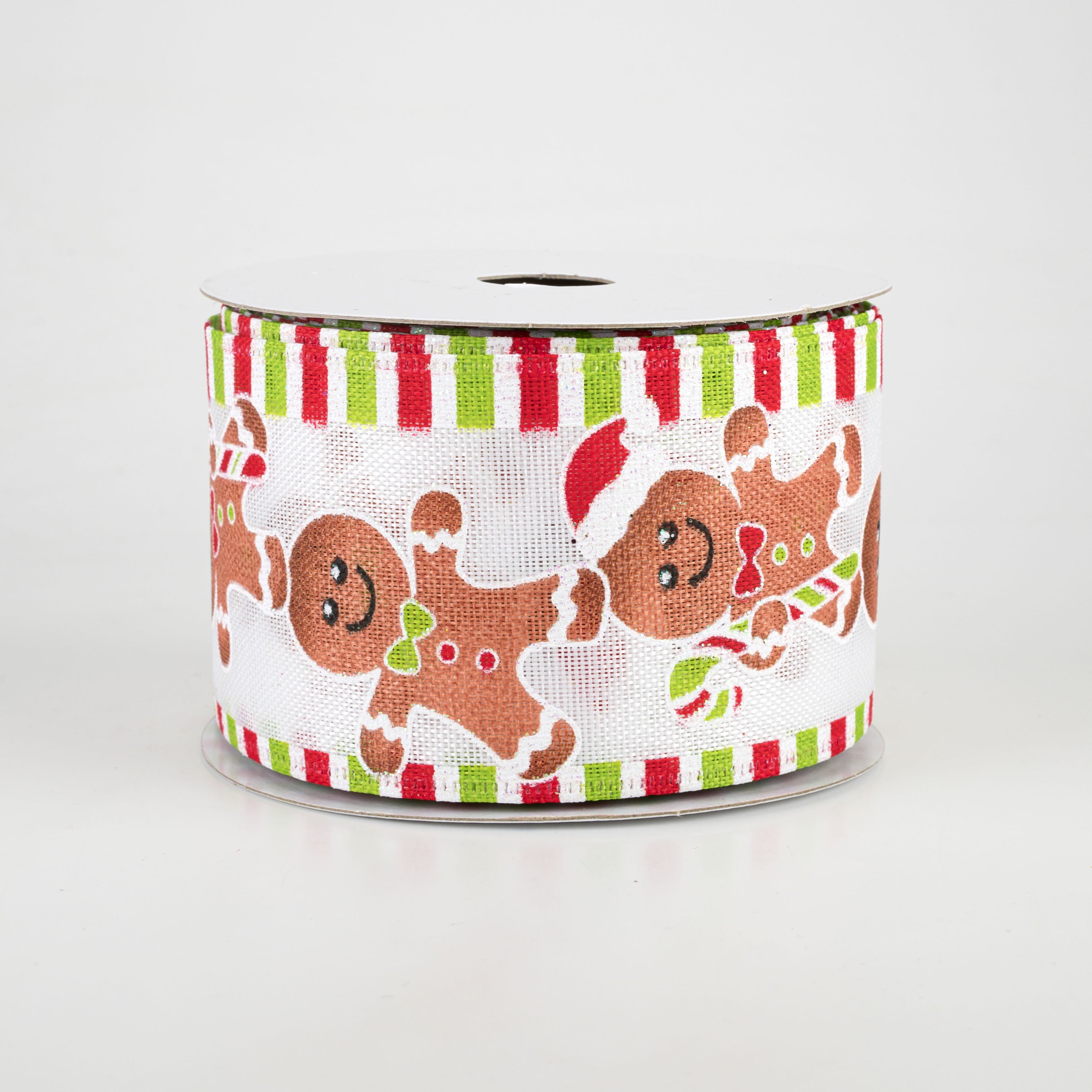 2.5" Gingerbread Men Striped Edge Ribbon (10 Yards)
