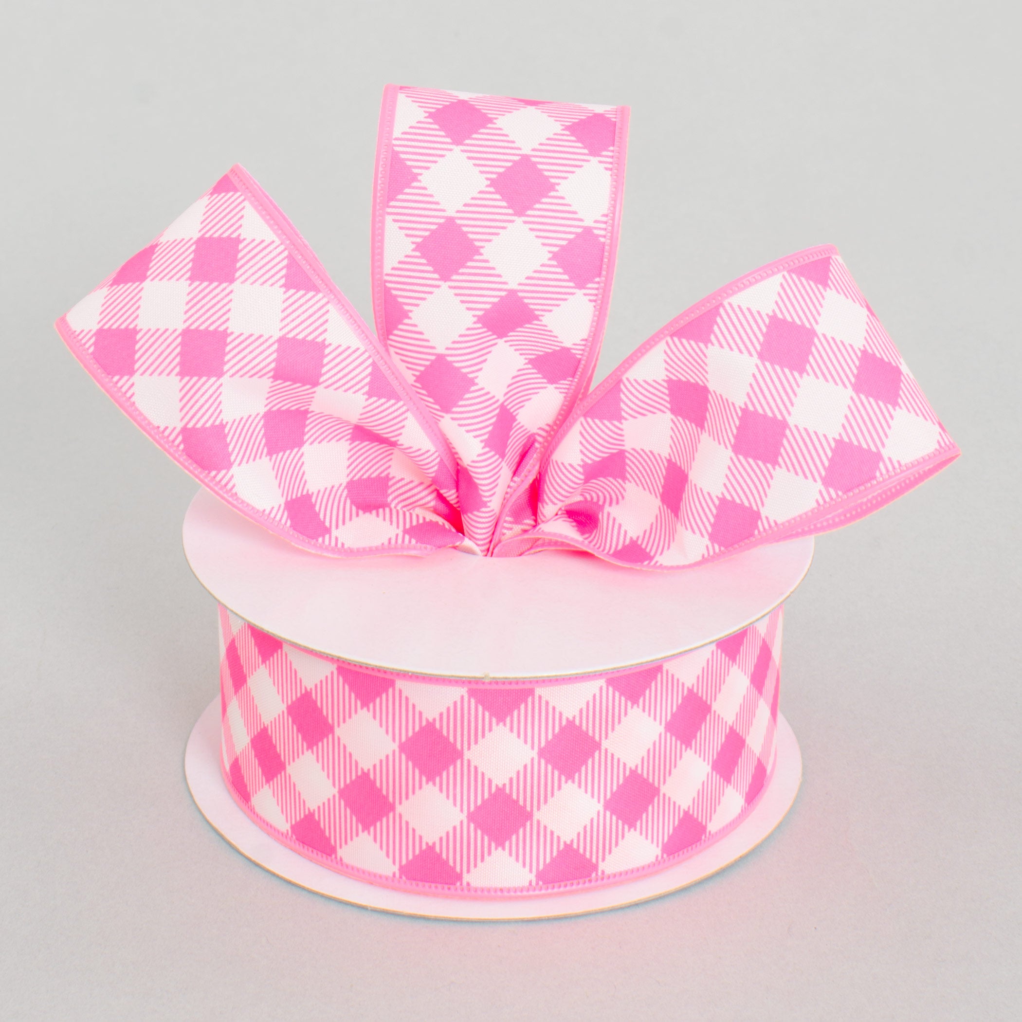 1.5" Gingham Basketweave Satin Ribbon: Pink & White (10 Yards) Lifestyle Photo