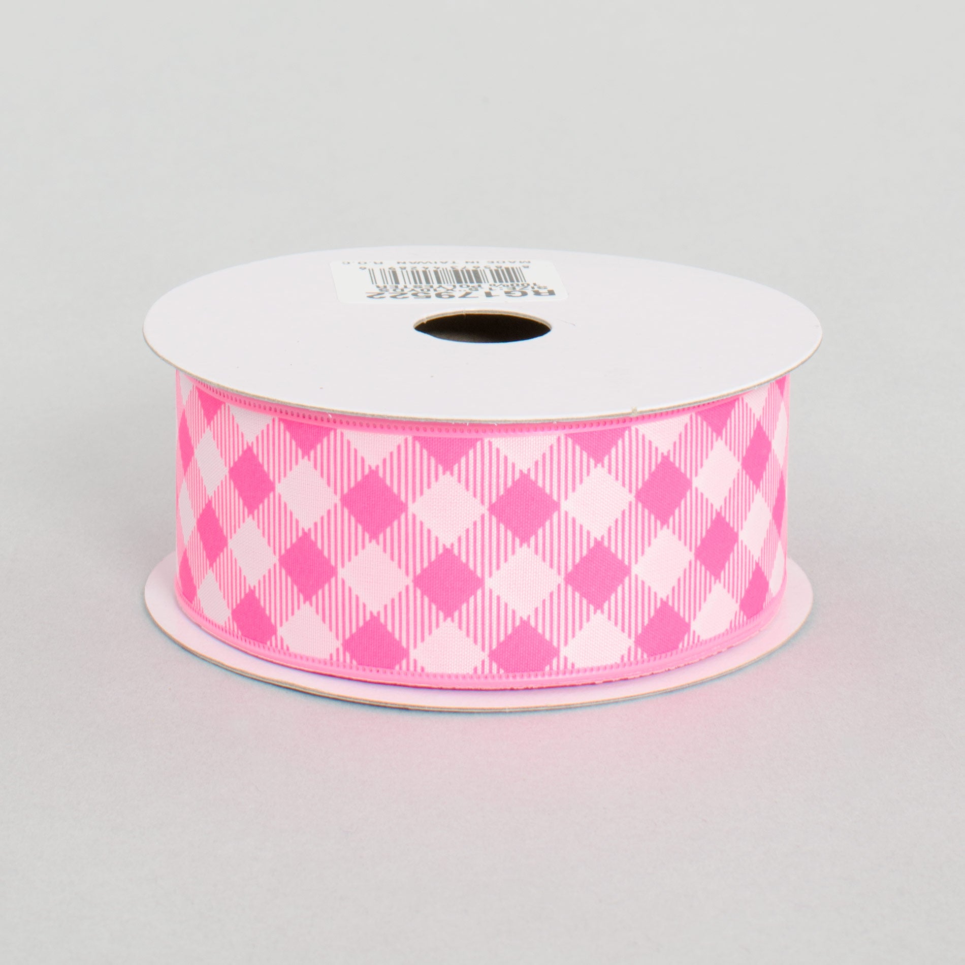 1.5" Gingham Basketweave Satin Ribbon: Pink & White (10 Yards)