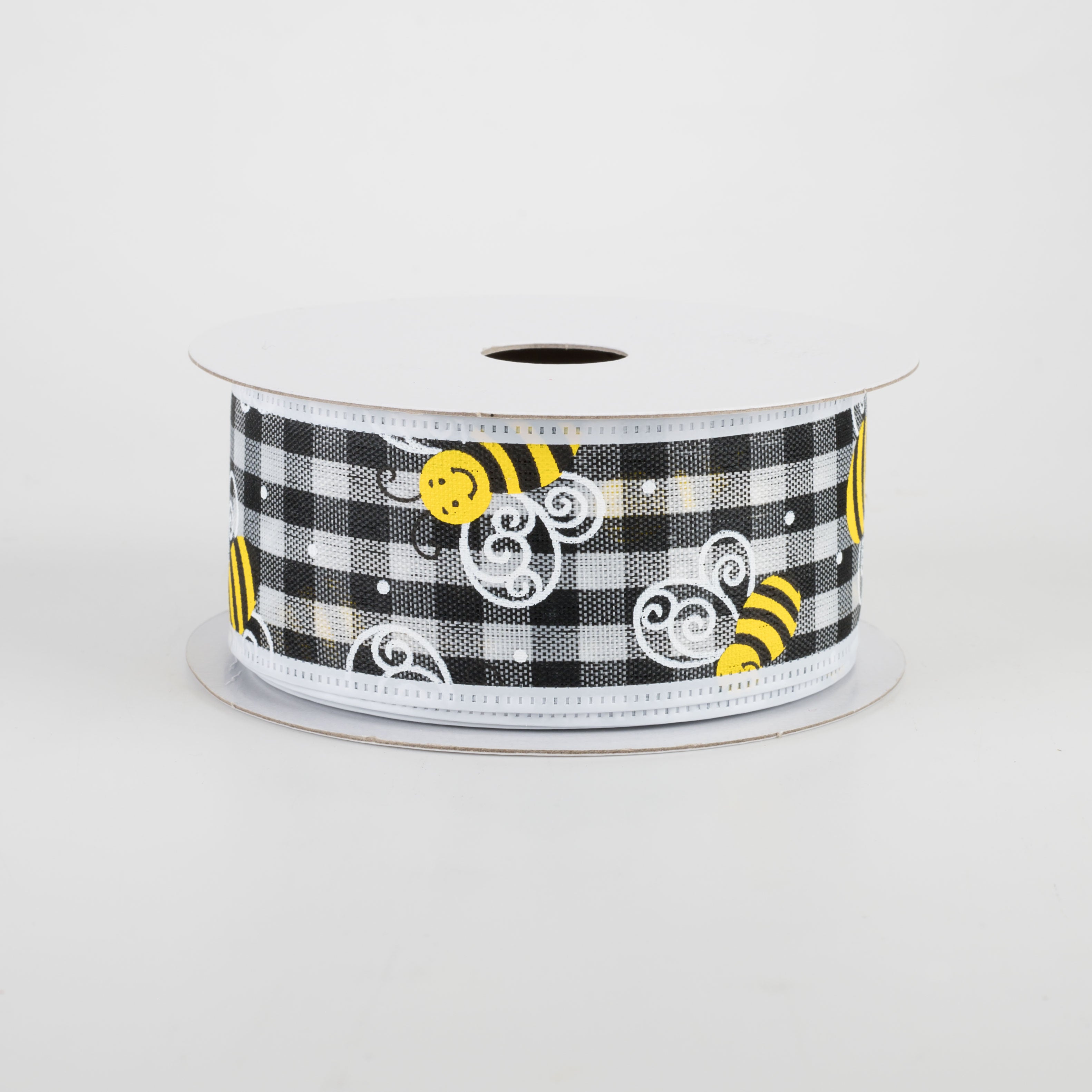 1.5" Gingham Bee Ribbon With White Edge (10 Yards)