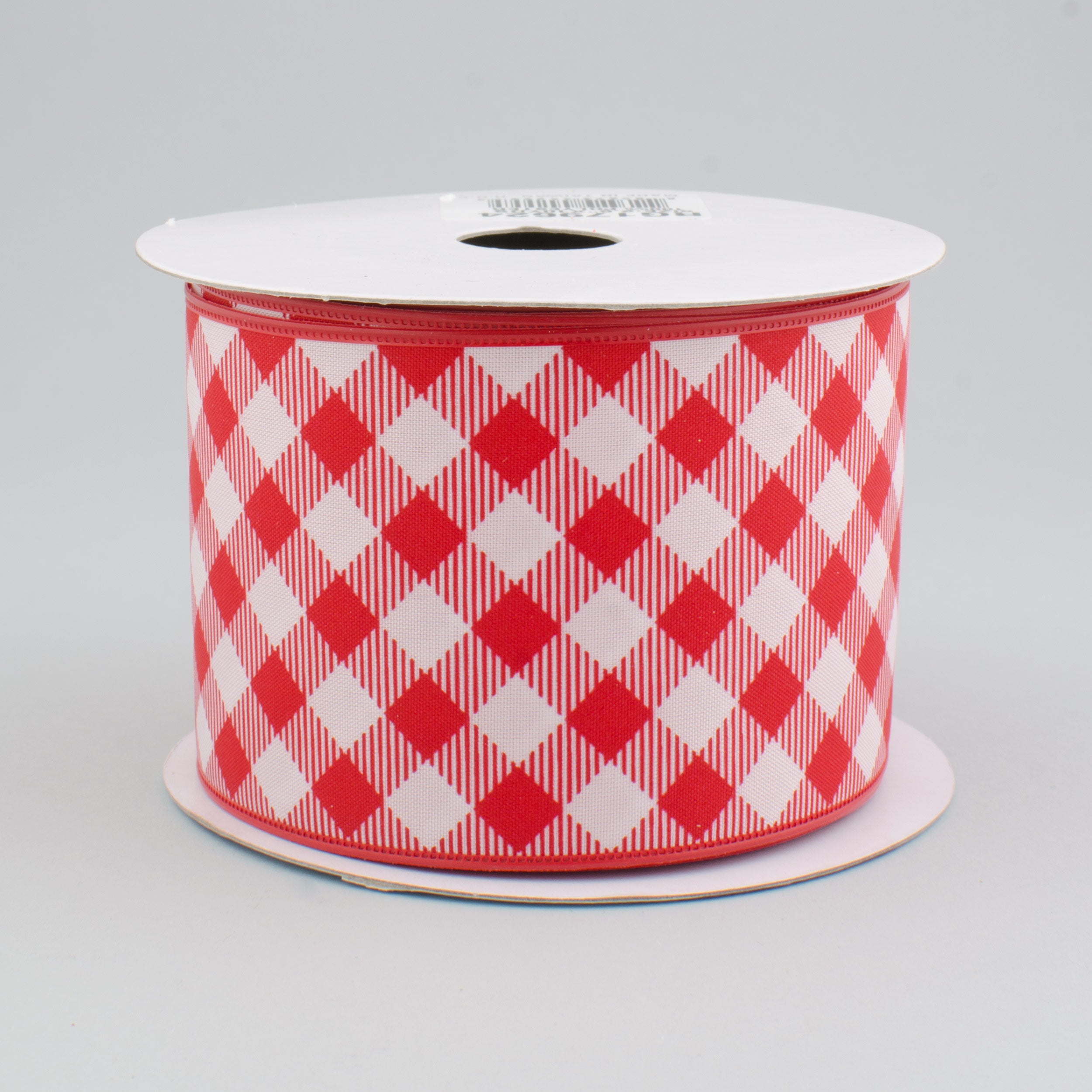 2.5" Gingham Check Basketweave Ribbon: Red & White (10 Yards)