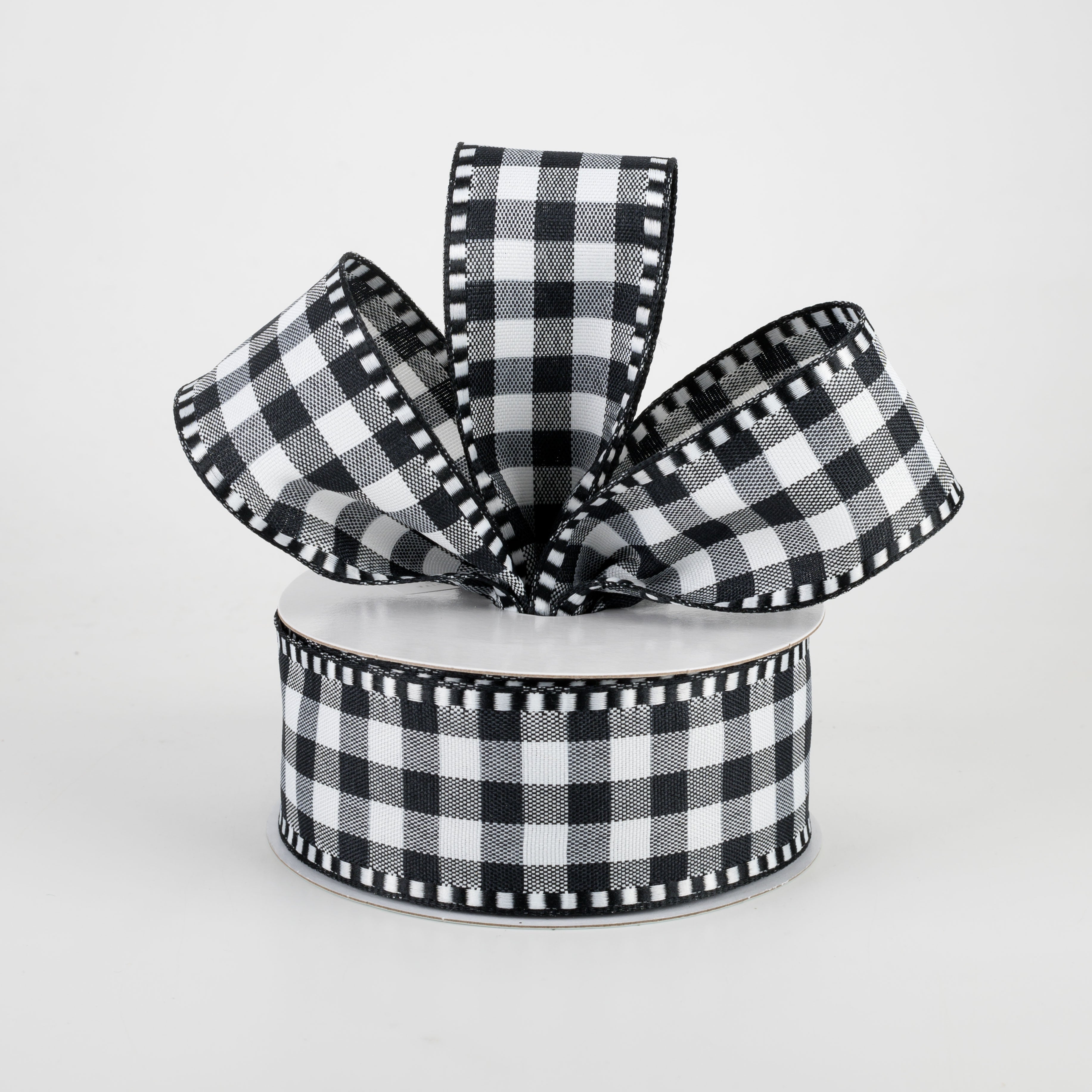 1.5" Gingham Check Dashed Edge Ribbon: Black & White (10 Yards) Lifestyle Photo