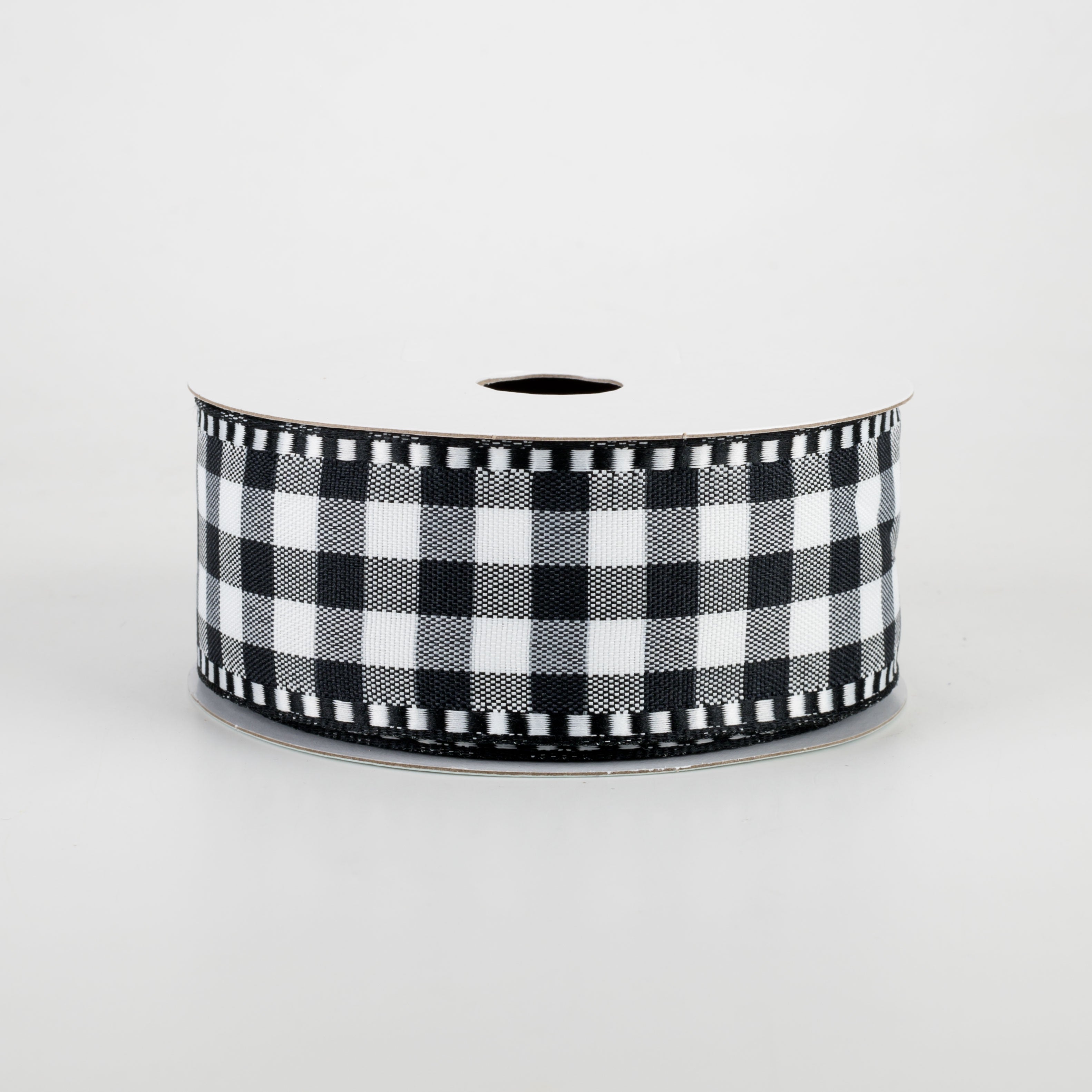 1.5" Gingham Check Dashed Edge Ribbon: Black & White (10 Yards)