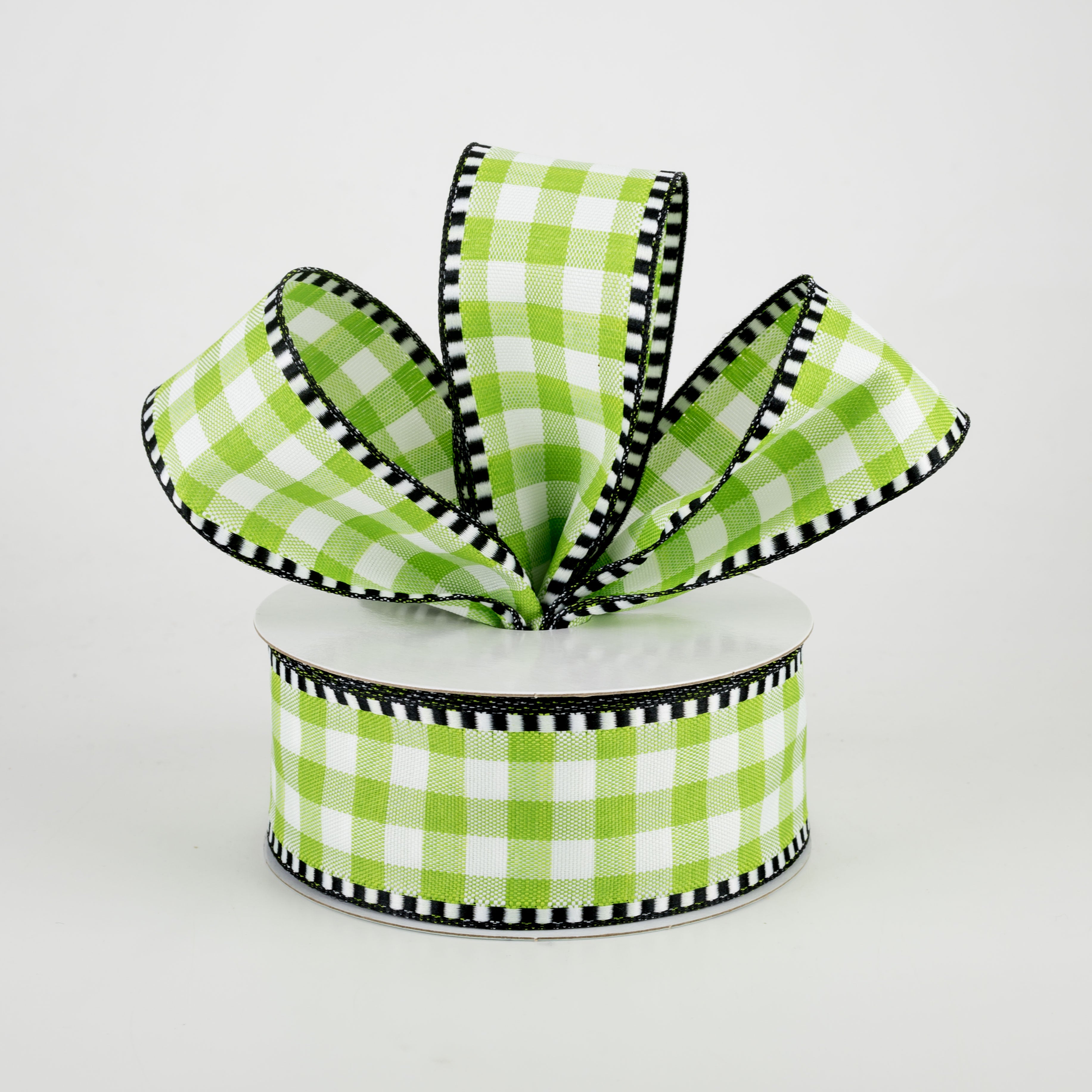 1.5" Gingham Check Dashed Edge Ribbon: Green & White (10 Yards) Lifestyle Photo