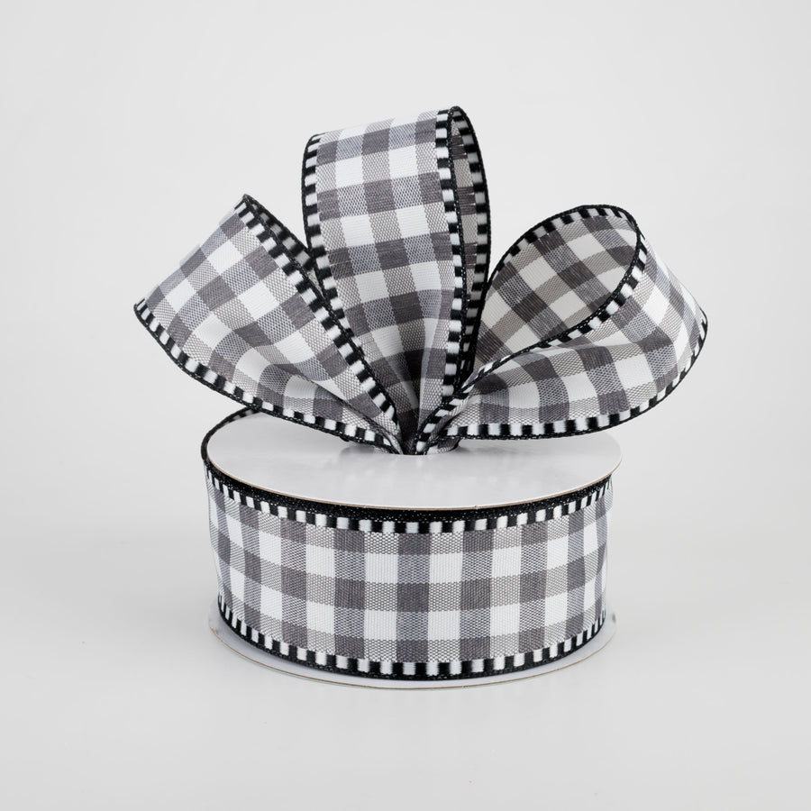 1.5" Gingham Check Dashed Edge Ribbon: Grey & White (10 Yards) Lifestyle Photo