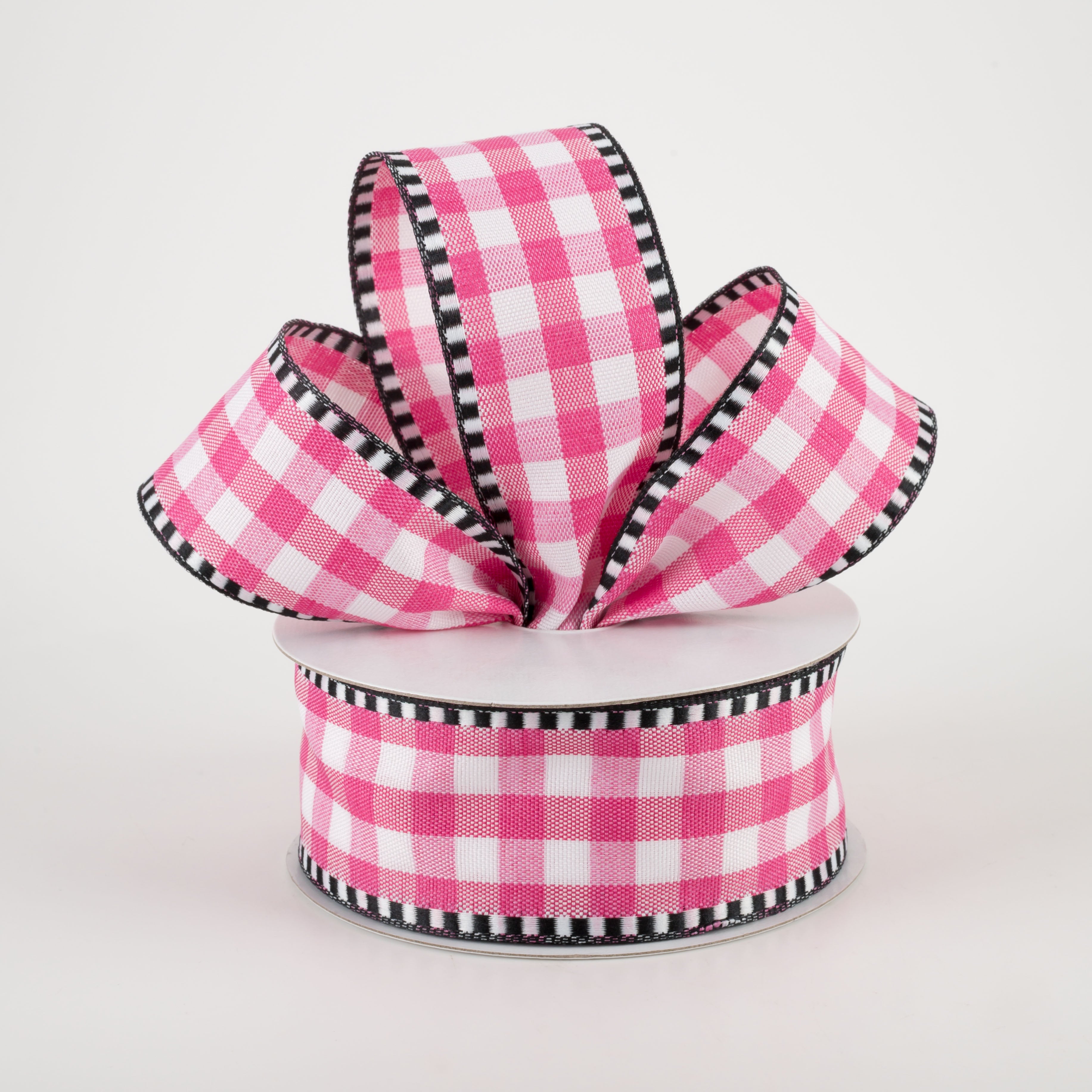 1.5" Gingham Check Dashed Edge Ribbon: Hot Pink & White (10 Yards) Lifestyle Photo