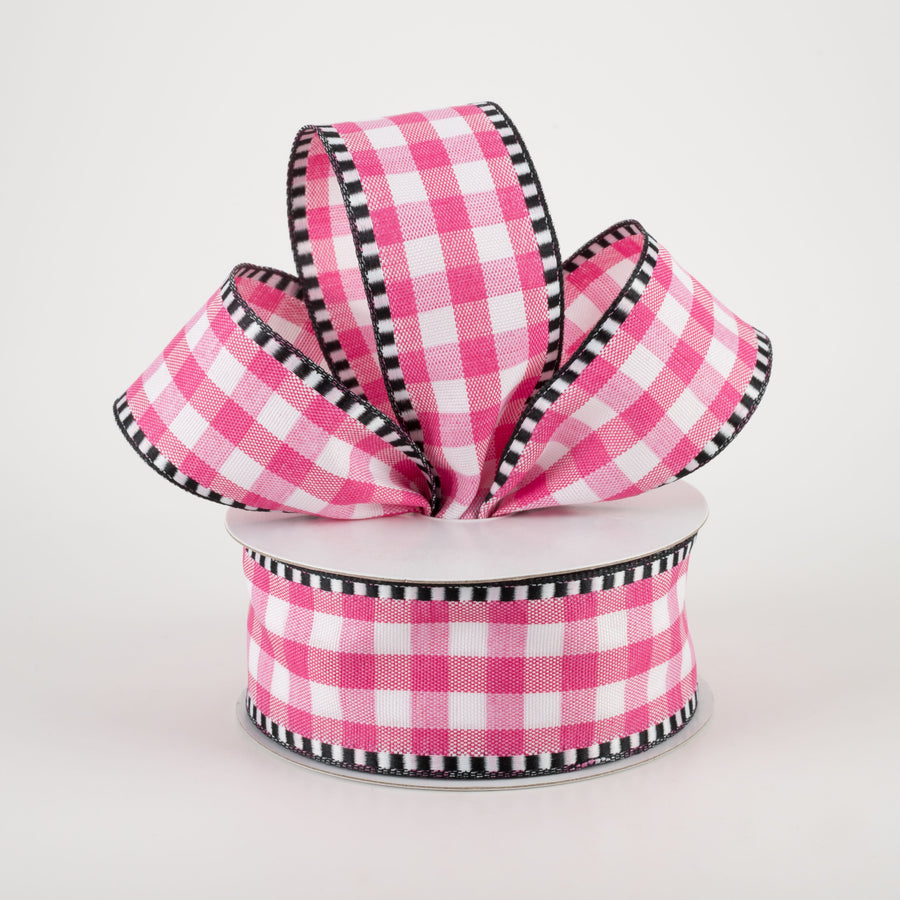 1.5" Gingham Check Dashed Edge Ribbon: Hot Pink & White (10 Yards) Lifestyle Photo