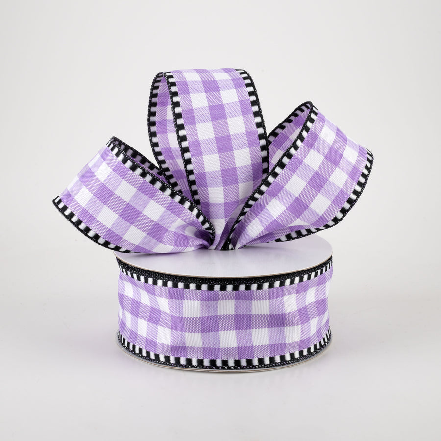 1.5" Gingham Check Dashed Edge Ribbon: Lavender & White (10 Yards) Lifestyle Photo