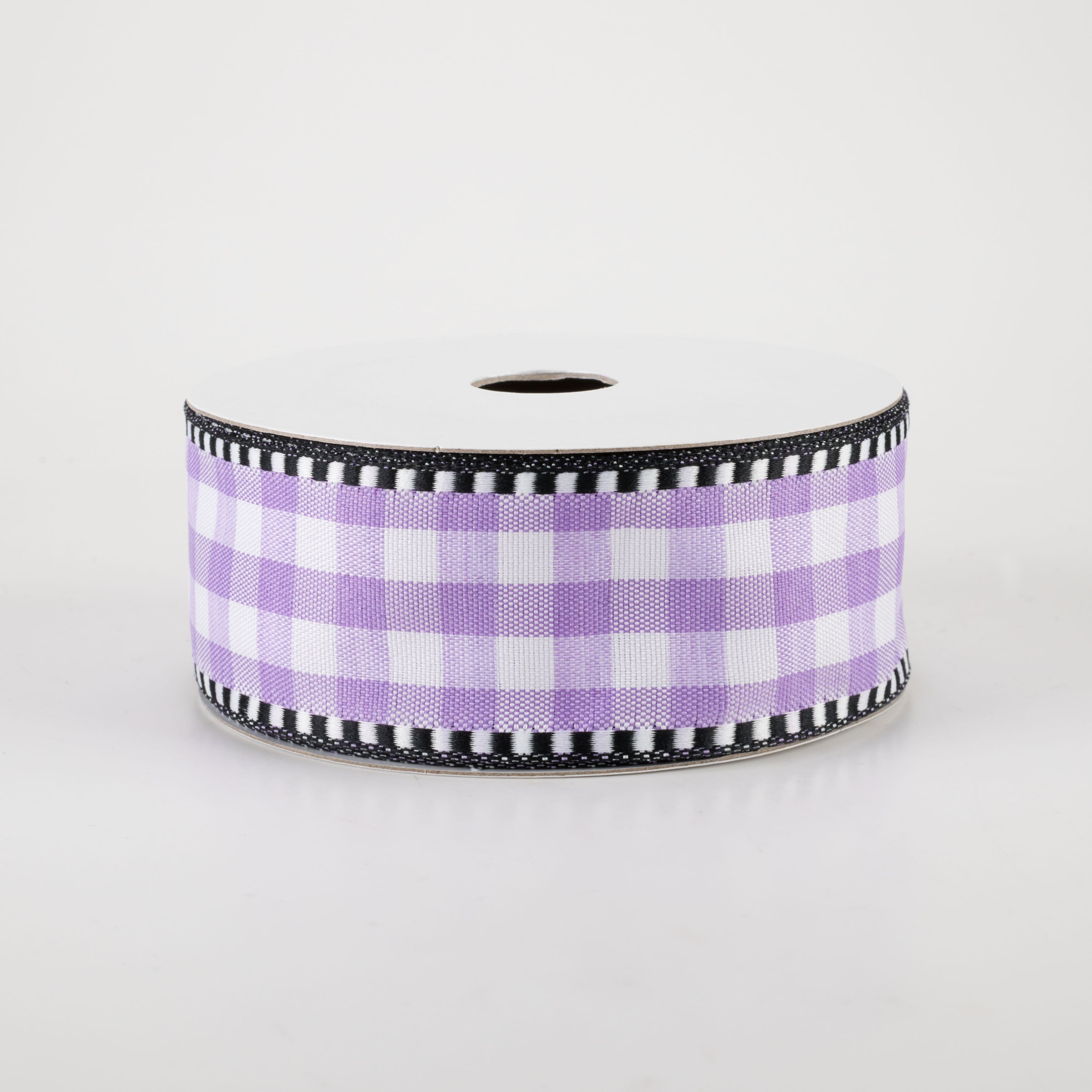 1.5" Gingham Check Dashed Edge Ribbon: Lavender & White (10 Yards)