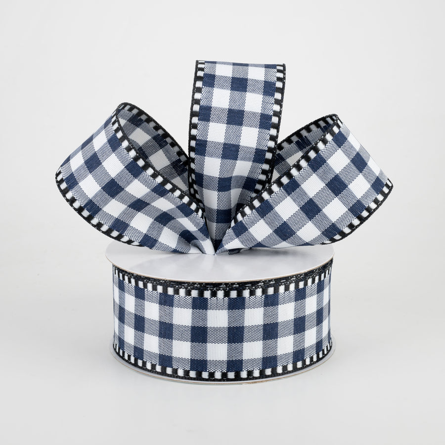 1.5" Gingham Check Dashed Edge Ribbon: Navy Blue & White (10 Yards) Lifestyle Photo