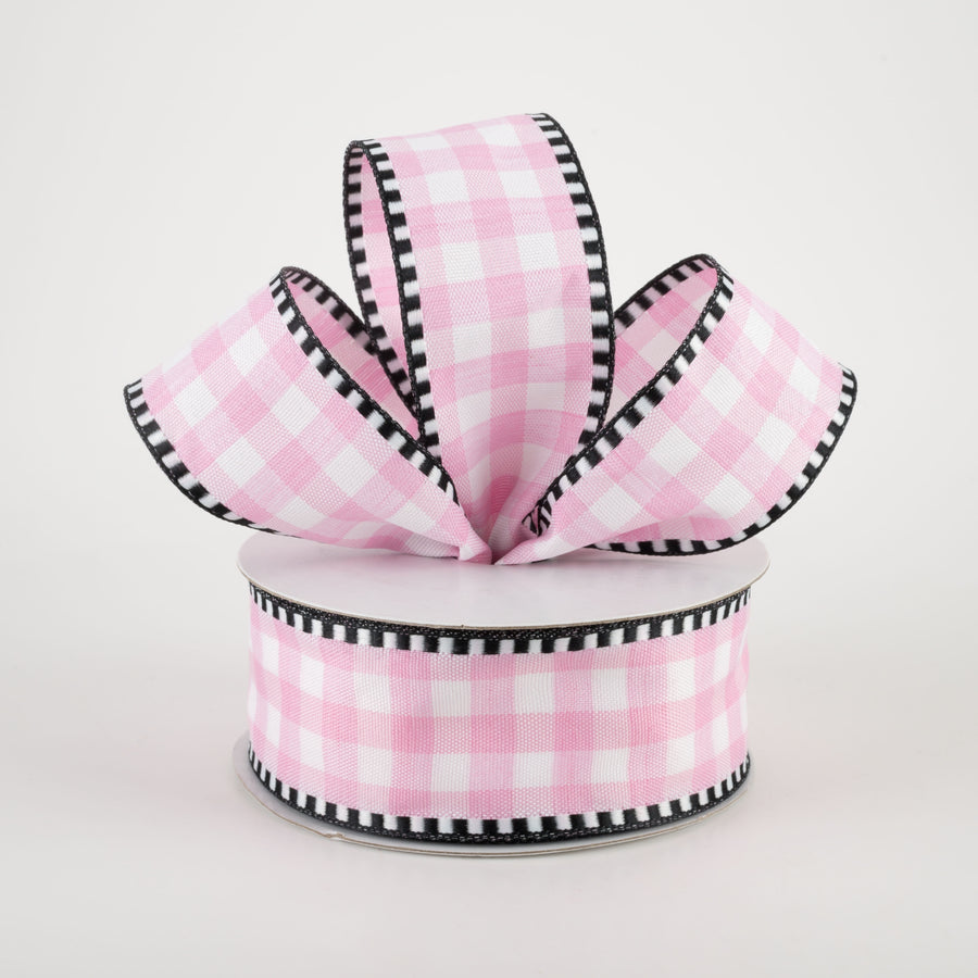 1.5" Gingham Check Dashed Edge Ribbon: Pink & White (10 Yards) Lifestyle Photo