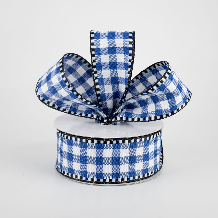 1.5" Gingham Check Dashed Edge Ribbon: Royal Blue & White (10 Yards) Lifestyle Photo