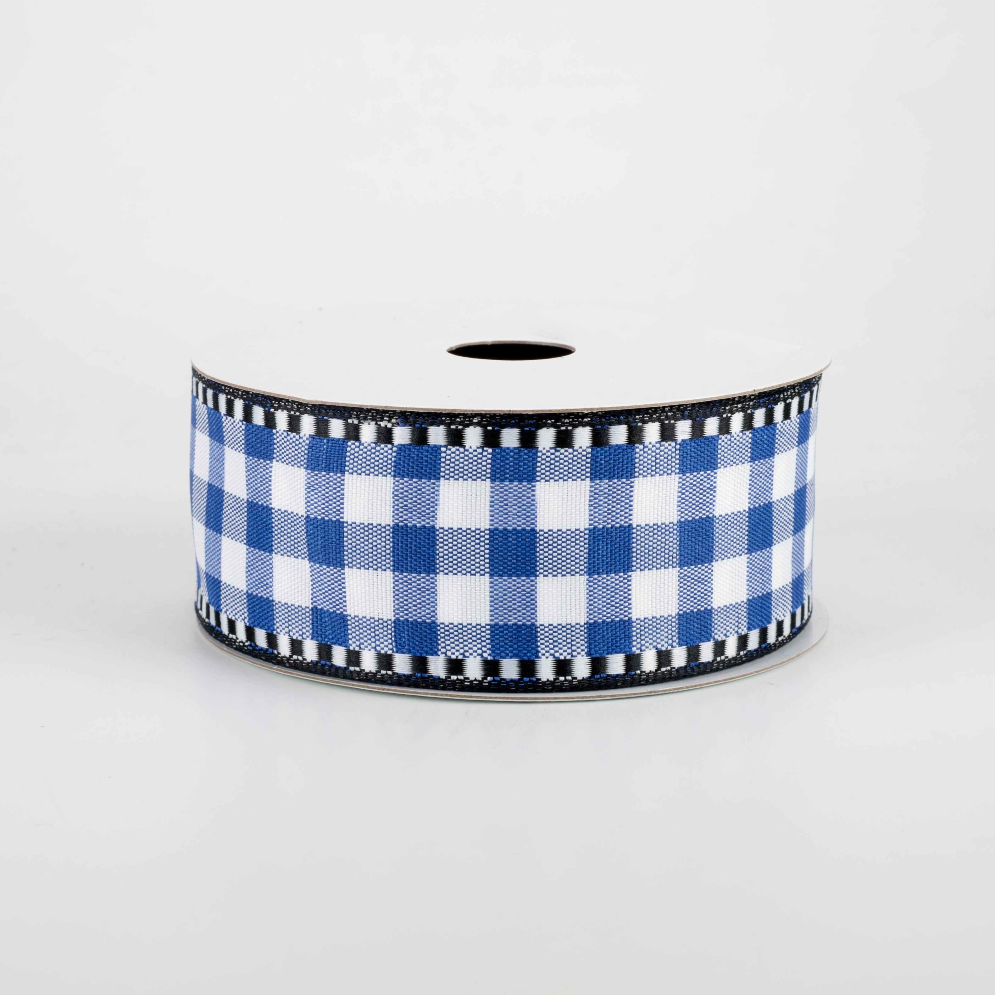1.5" Gingham Check Dashed Edge Ribbon: Royal Blue & White (10 Yards)