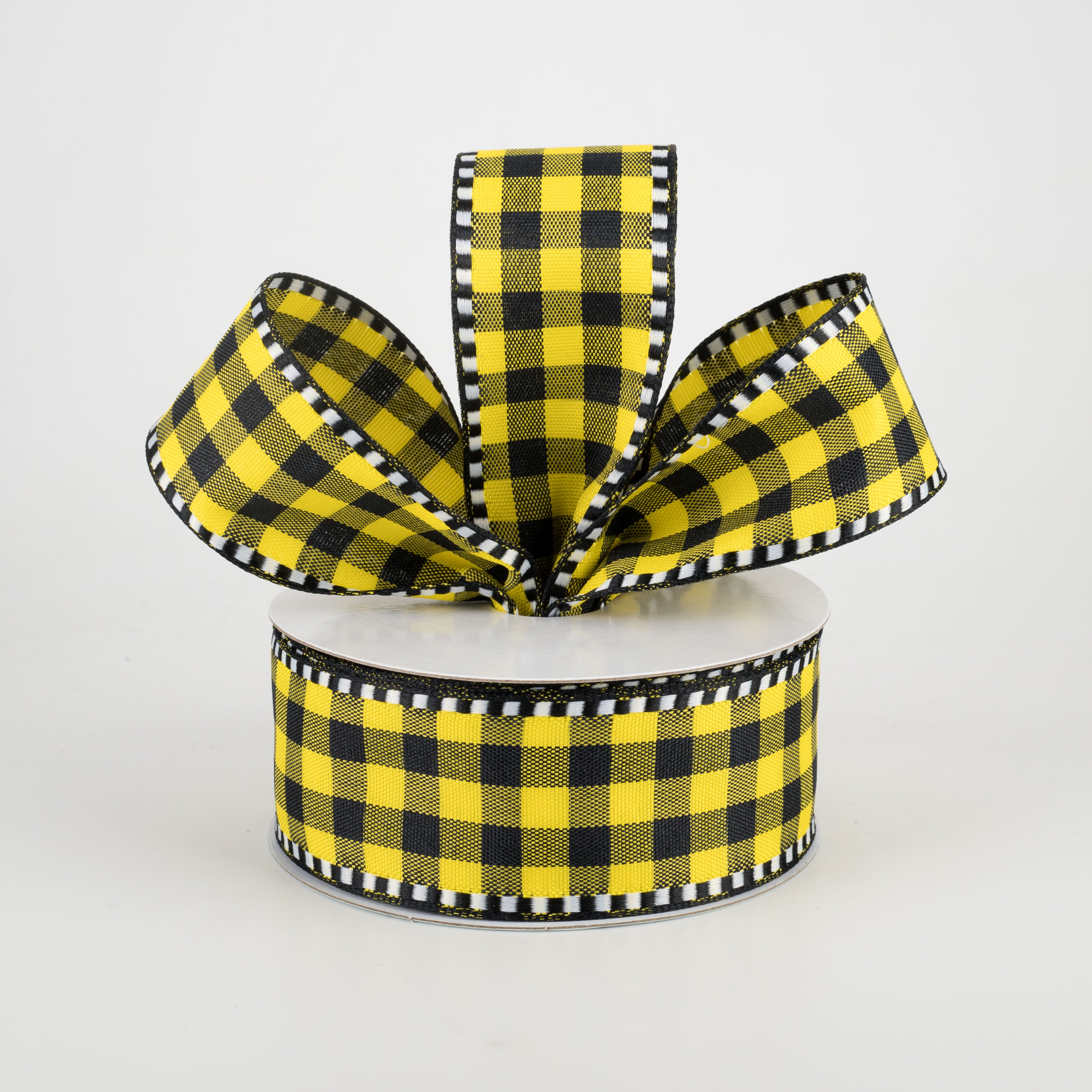 1.5" Gingham Check Dashed Edge Ribbon: Yellow & Black (10 Yards) Lifestyle Photo
