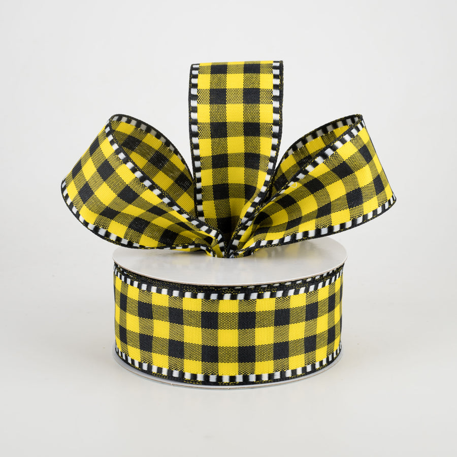 1.5" Gingham Check Dashed Edge Ribbon: Yellow & Black (10 Yards) Lifestyle Photo