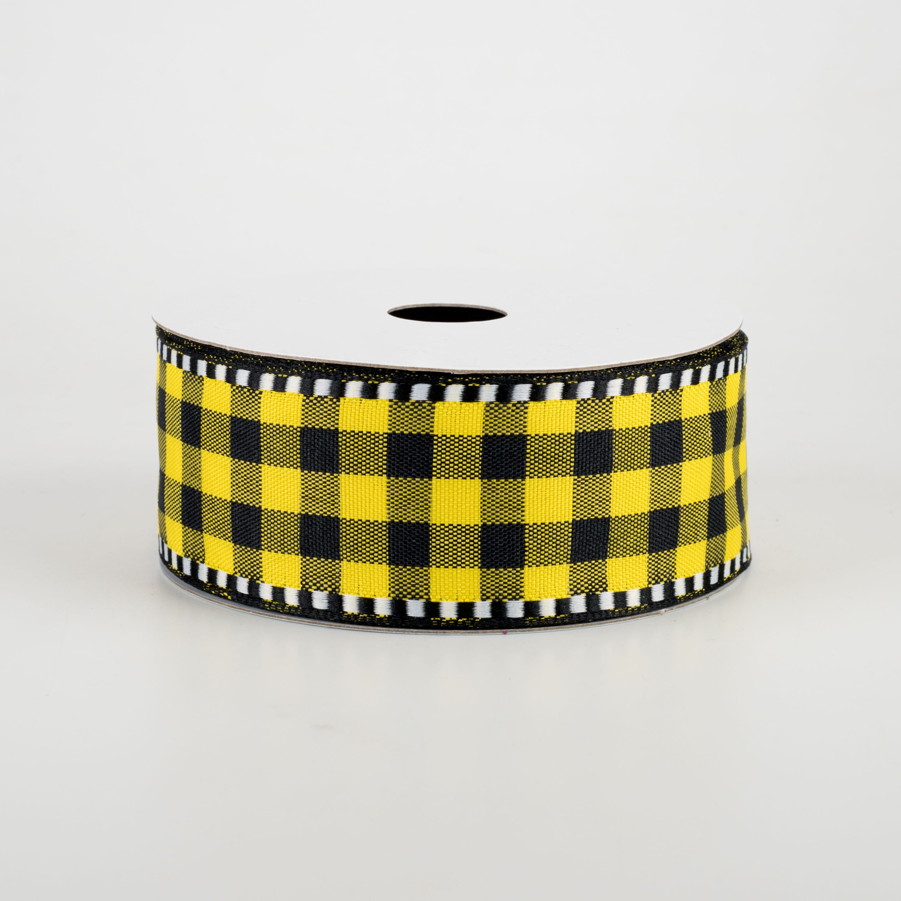 1.5" Gingham Check Dashed Edge Ribbon: Yellow & Black (10 Yards)