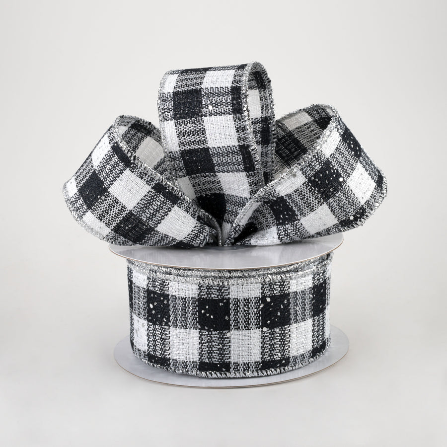 1.5" Gingham Check Hex Glitter Ribbon: Black, White, Silver (10 Yards) Lifestyle Photo