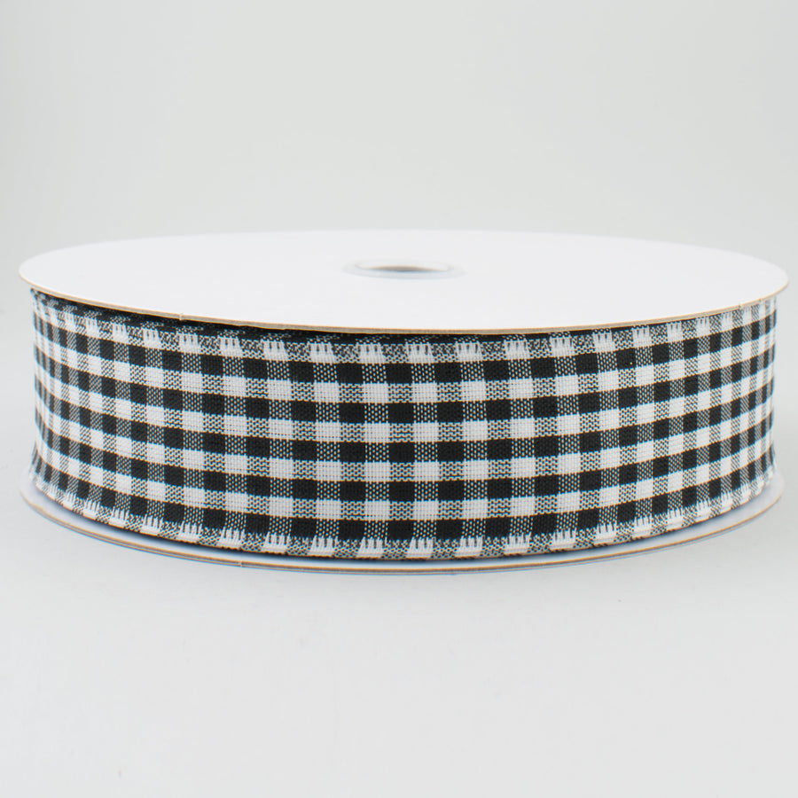 1.5" Gingham Check Wired Ribbon: Black & White (50 Yards)