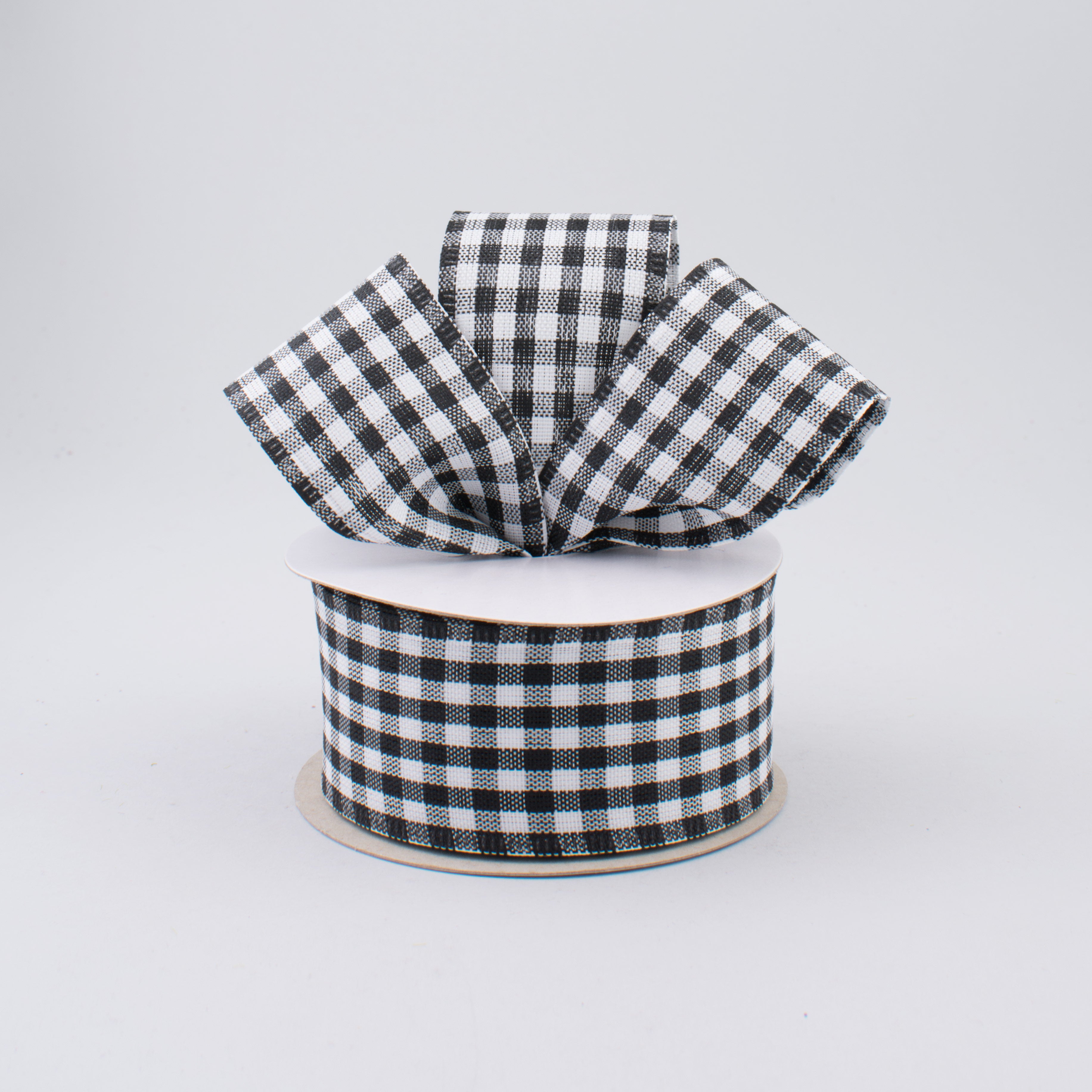 1.5" Gingham Check Wired Ribbon: Black & White (10 Yards) Lifestyle Photo