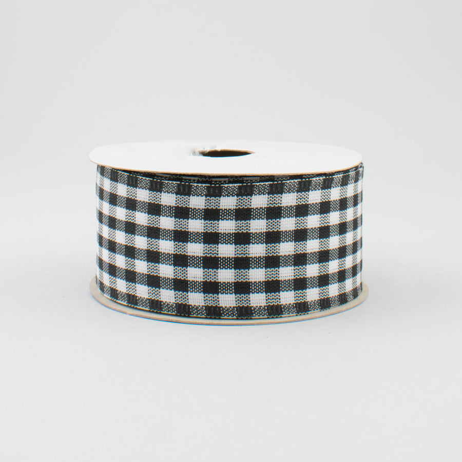 1.5" Gingham Check Wired Ribbon: Black & White (10 Yards)