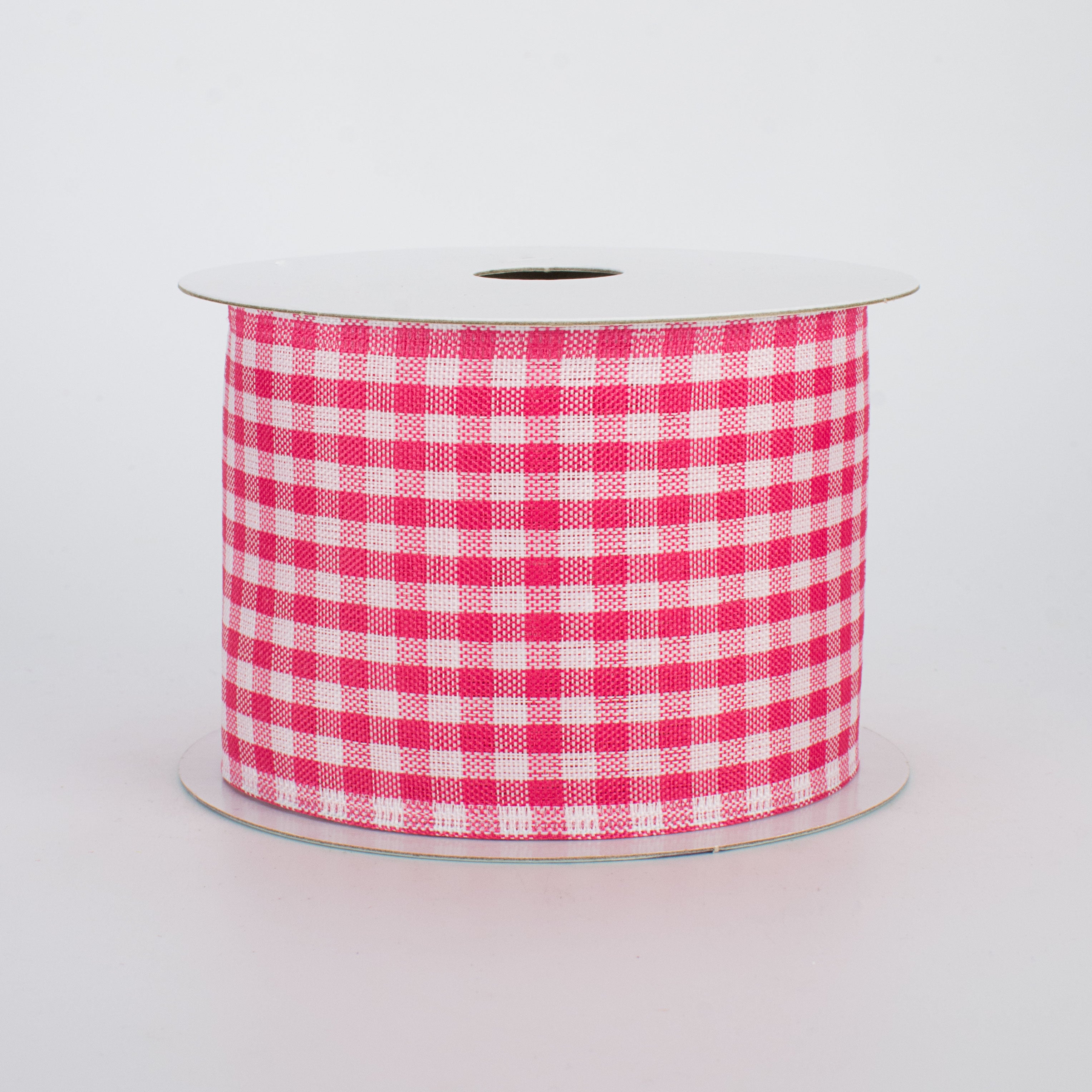 2.5" Gingham Check Wired Ribbon: Dark Pink & White (10 Yards)