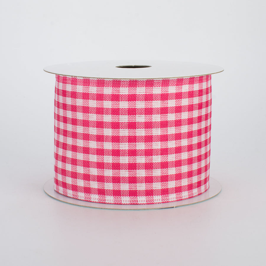 2.5" Gingham Check Wired Ribbon: Dark Pink & White (10 Yards)