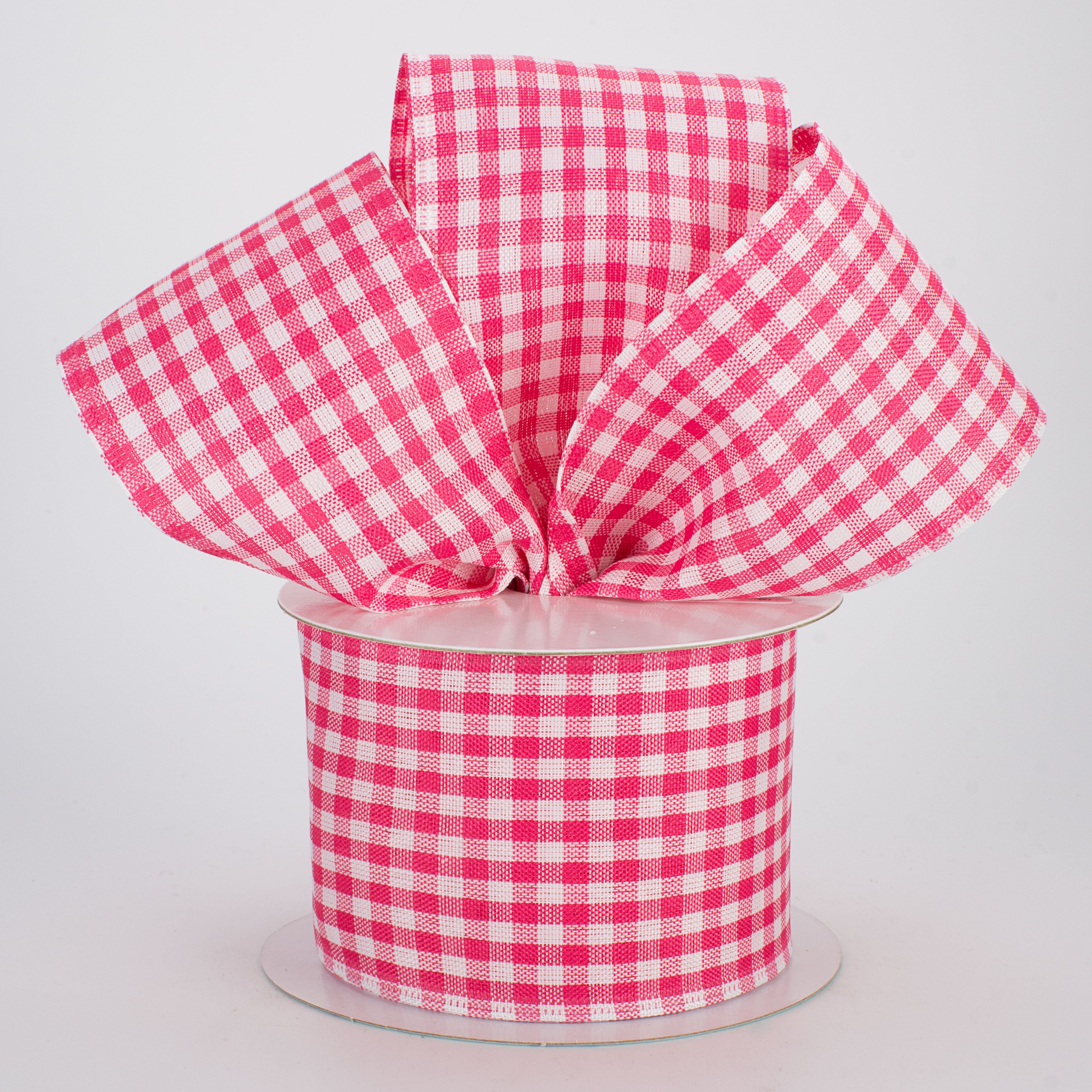 2.5" Gingham Check Wired Ribbon: Dark Pink & White (10 Yards) Lifestyle Photo