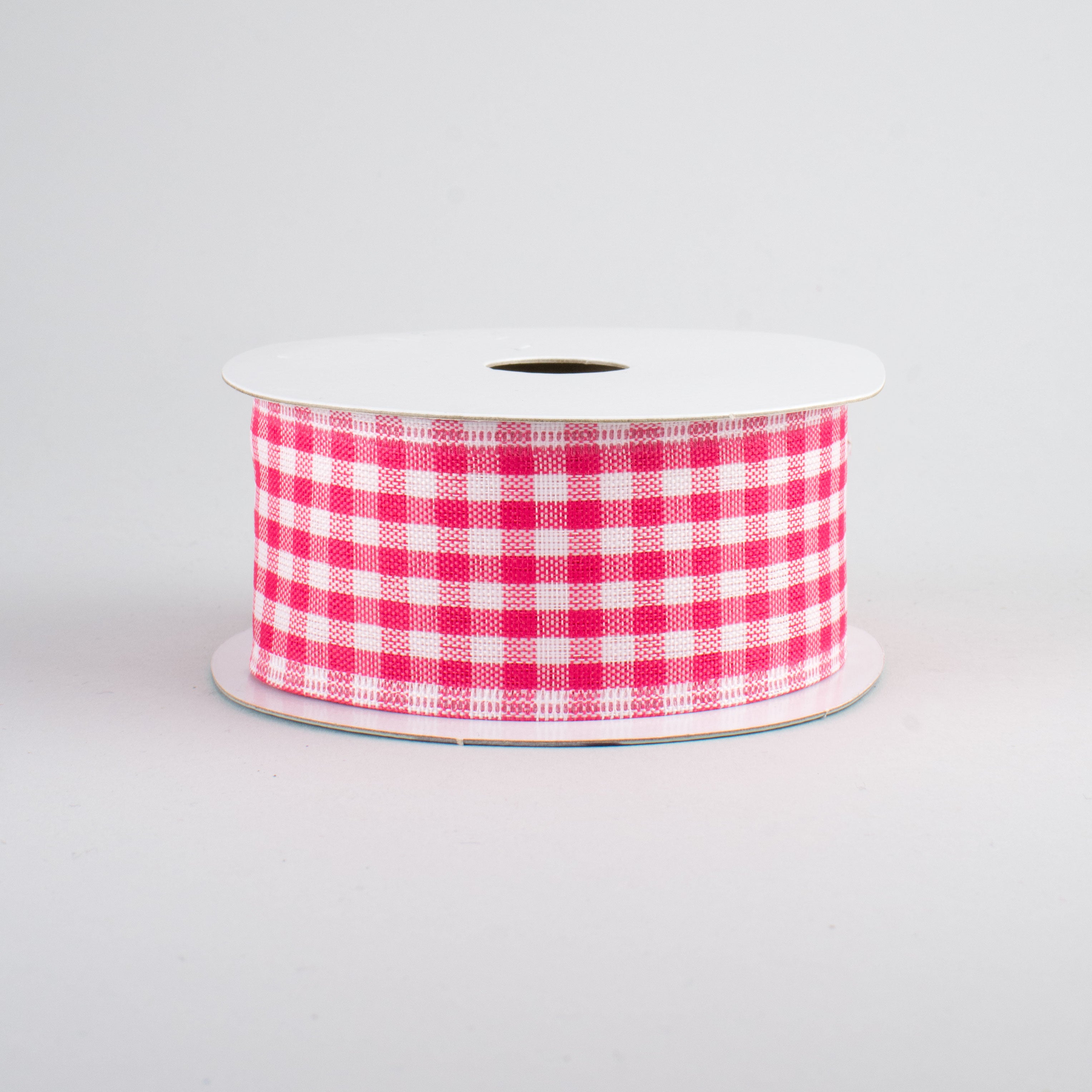 1.5" Gingham Check Wired Ribbon: Dark Pink & White (10 Yards)
