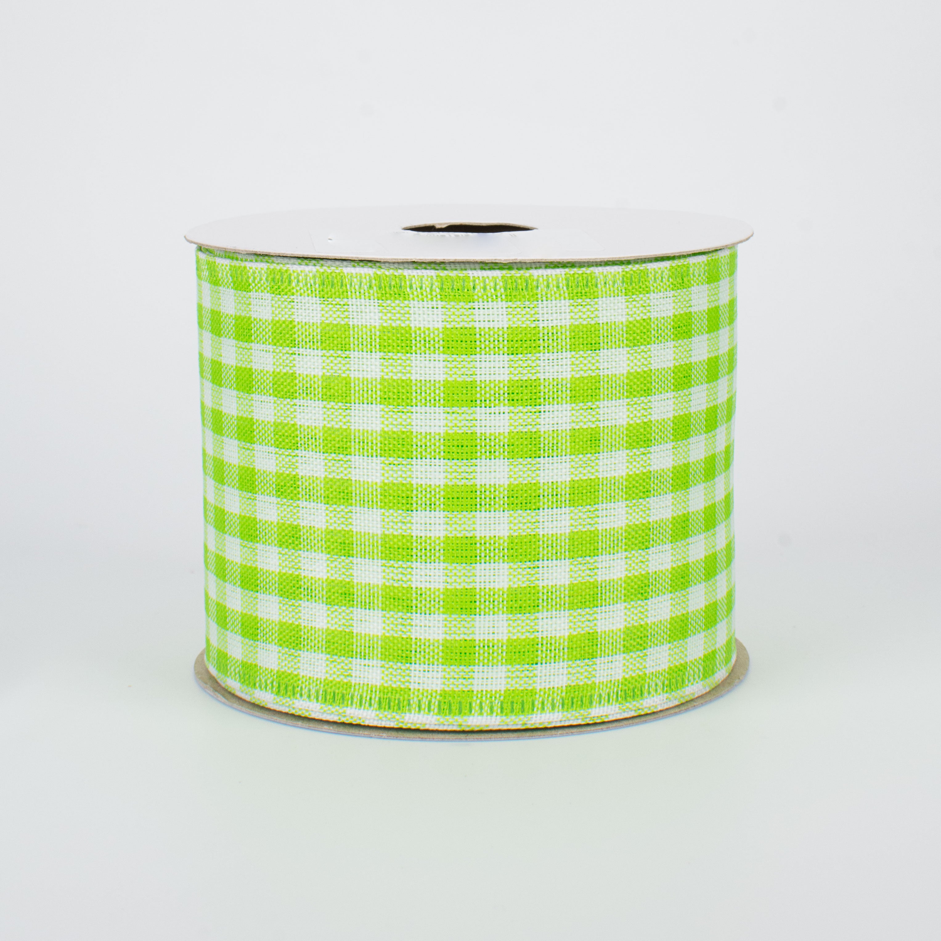 2.5" Gingham Check Wired Ribbon: Fresh Green & White (10 Yards)