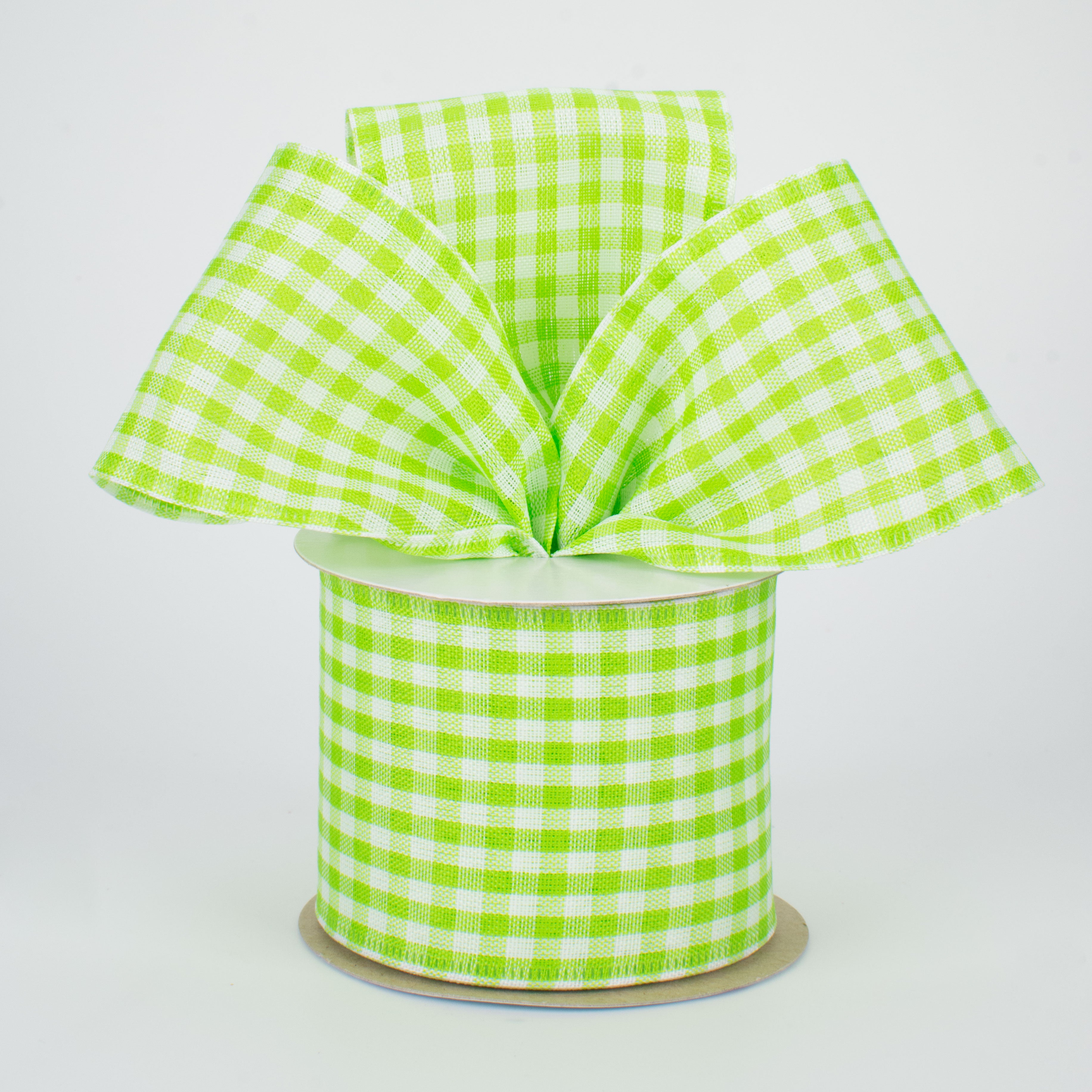 2.5" Gingham Check Wired Ribbon: Fresh Green & White (10 Yards) Lifestyle Photo
