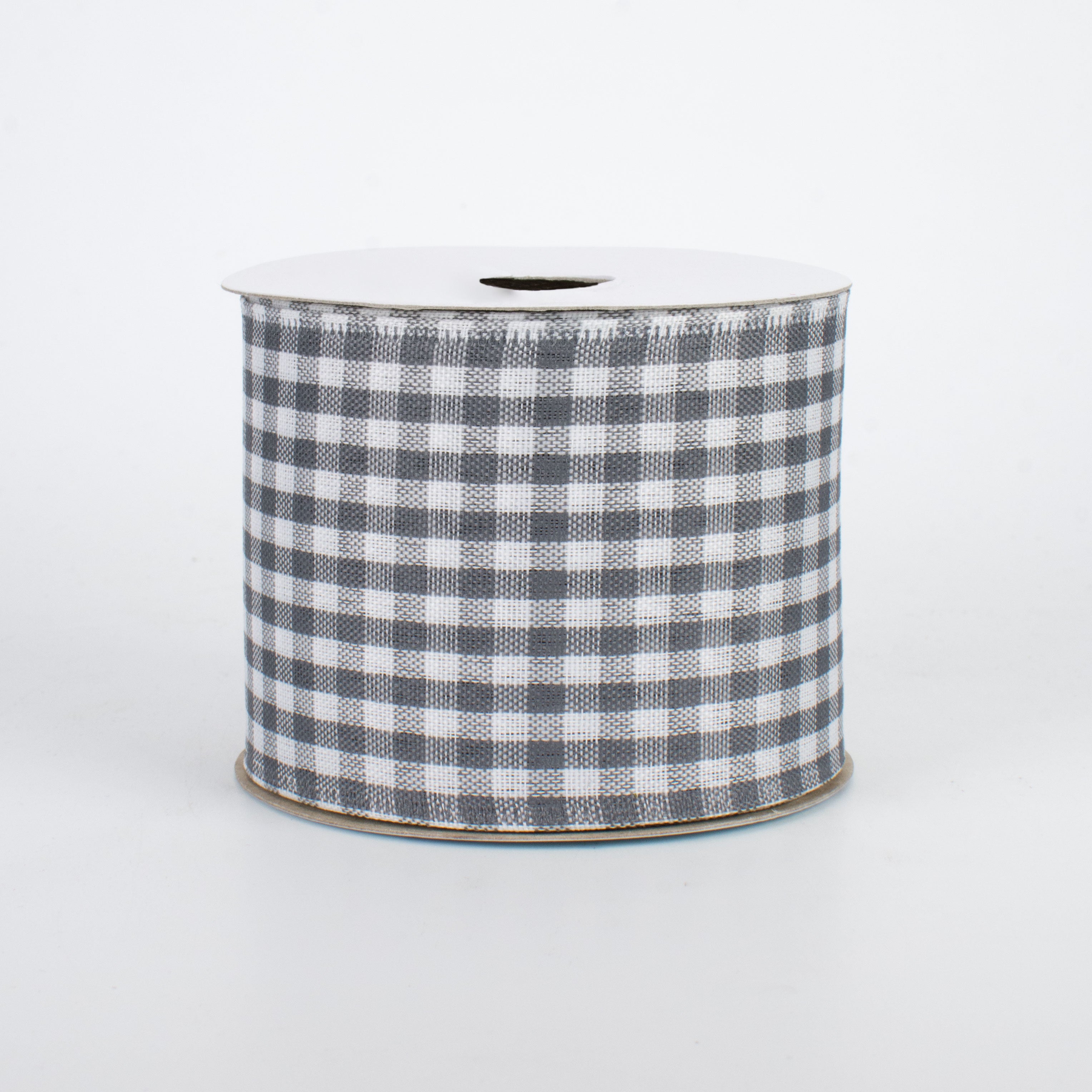 2.5" Gingham Check Wired Ribbon: Grey & White (10 Yards)