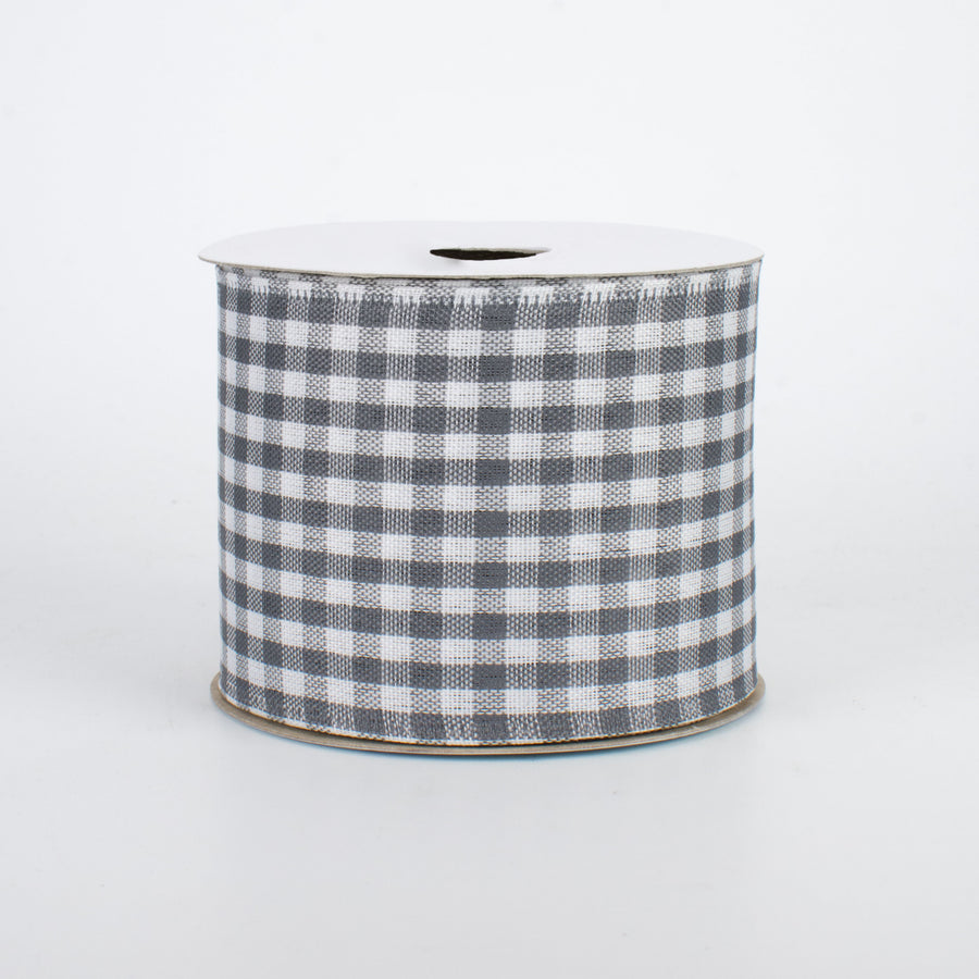 2.5" Gingham Check Wired Ribbon: Grey & White (10 Yards)