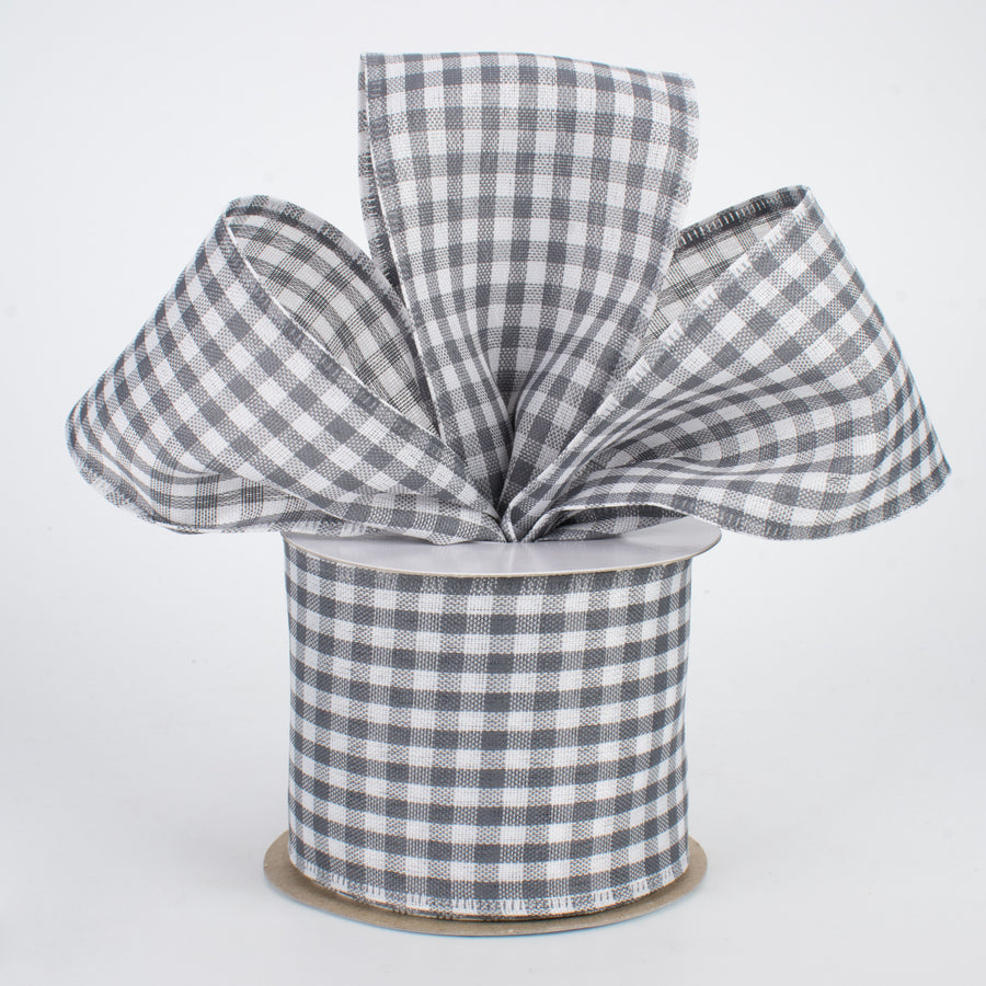2.5" Gingham Check Wired Ribbon: Grey & White (10 Yards) Lifestyle Photo