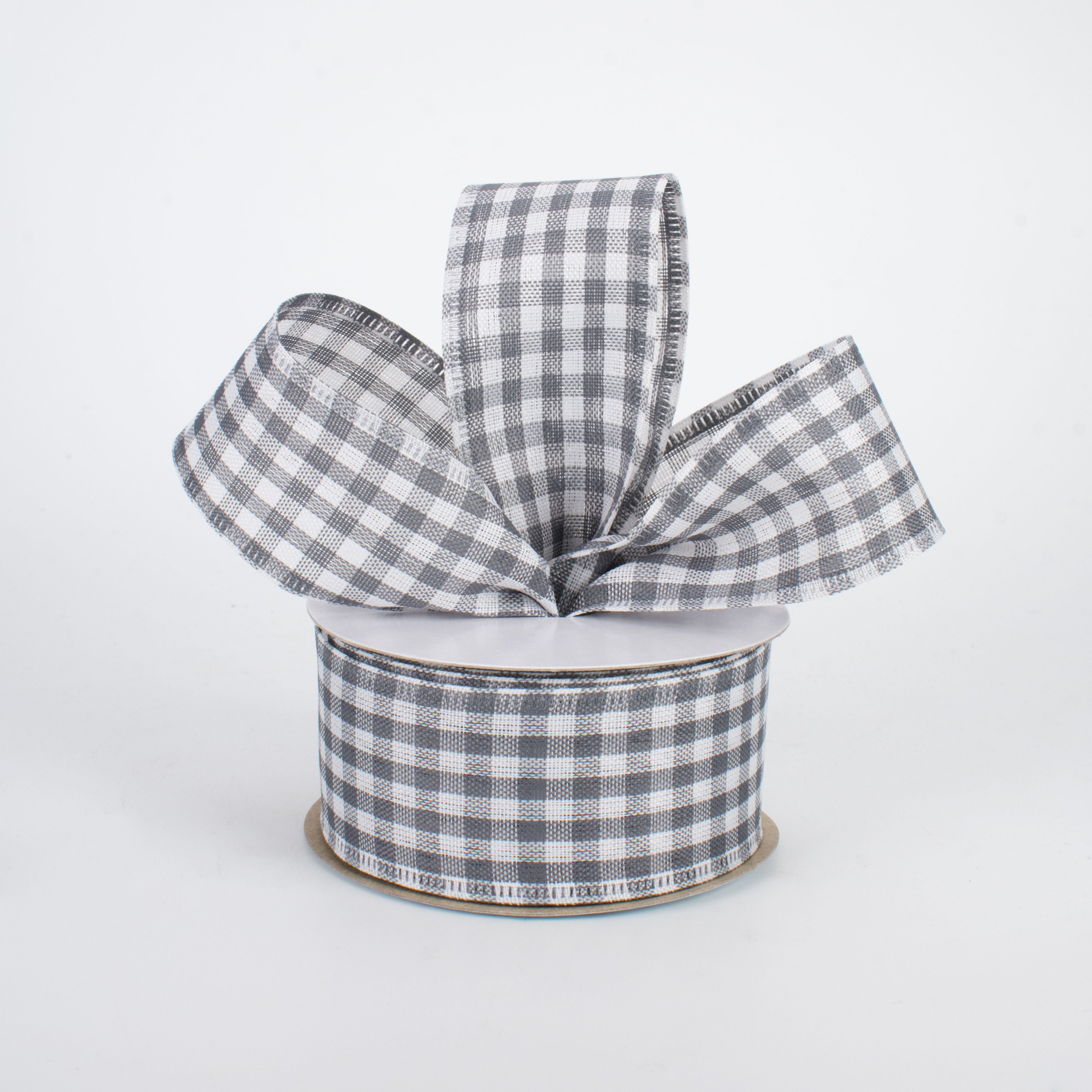 1.5" Gingham Check Wired Ribbon: Grey & White (10 Yards) Lifestyle Photo