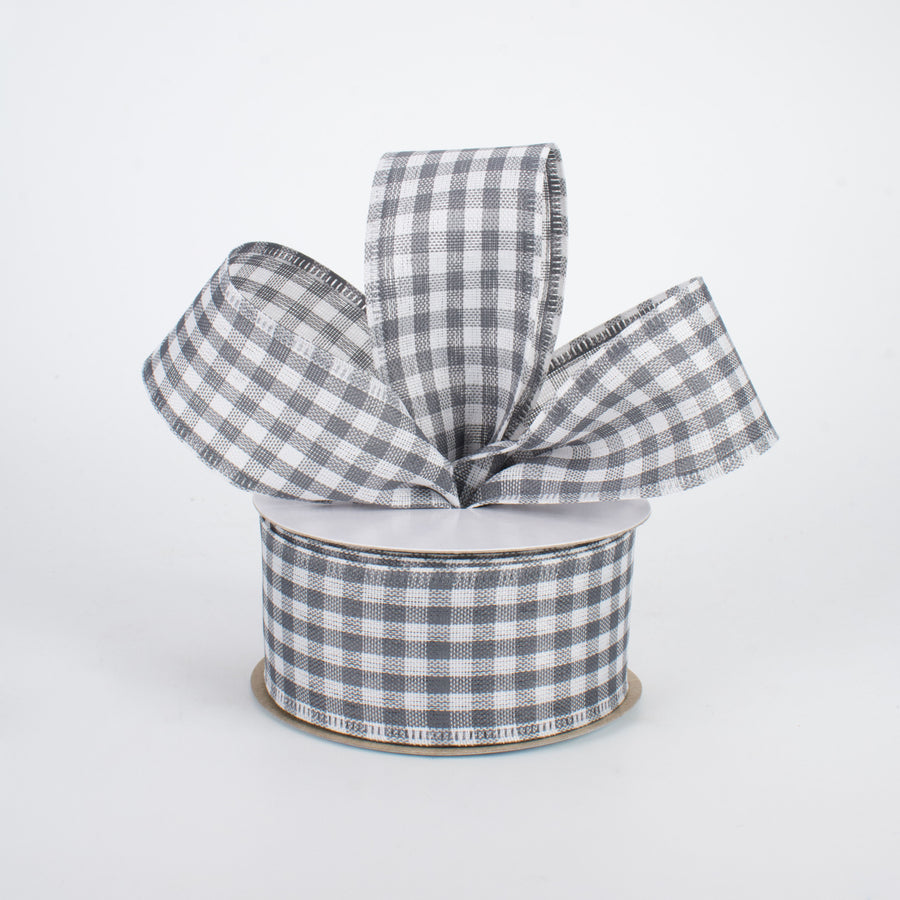 1.5" Gingham Check Wired Ribbon: Grey & White (10 Yards) Lifestyle Photo