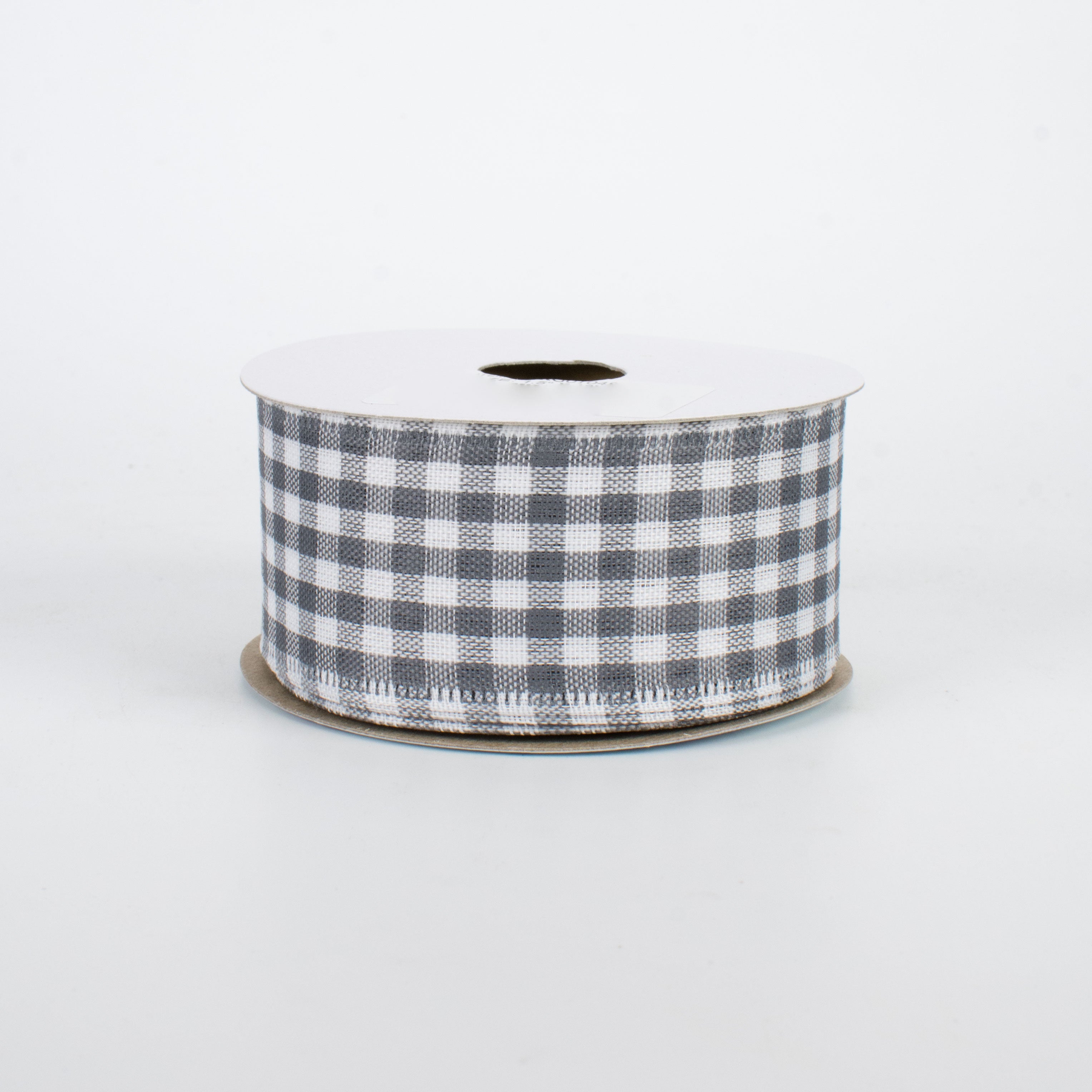 1.5" Gingham Check Wired Ribbon: Grey & White (10 Yards)