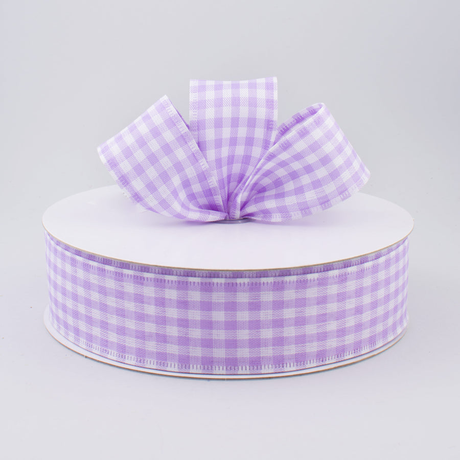1.5" Gingham Check Wired Ribbon: Lavender & White (50 Yards) Lifestyle Photo