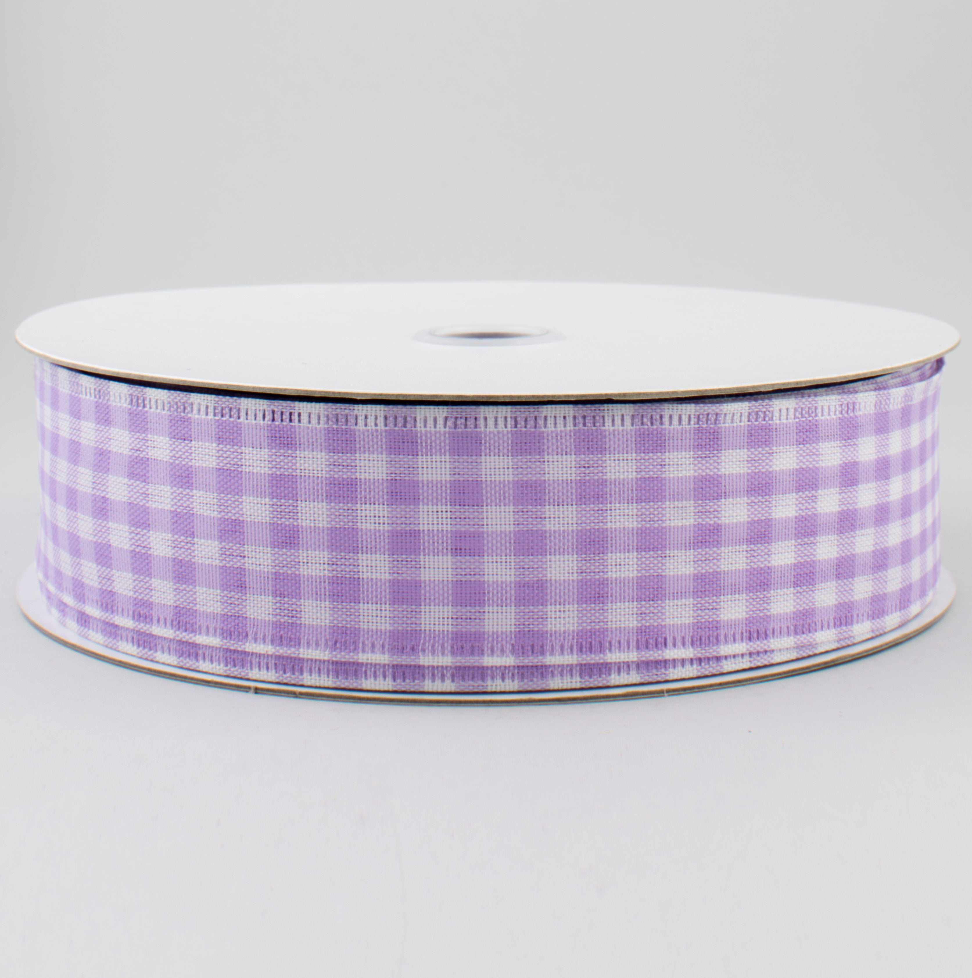 1.5" Gingham Check Wired Ribbon: Lavender & White (50 Yards)