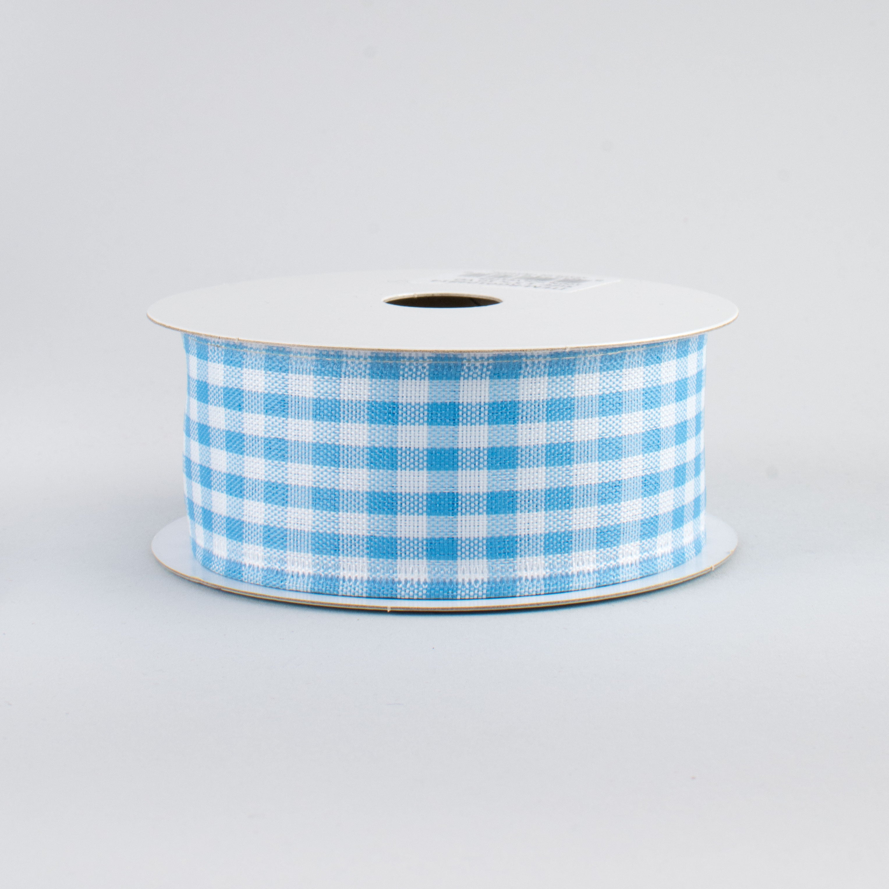 1.5" Gingham Check Wired Ribbon: Light Blue & White (10 Yards)