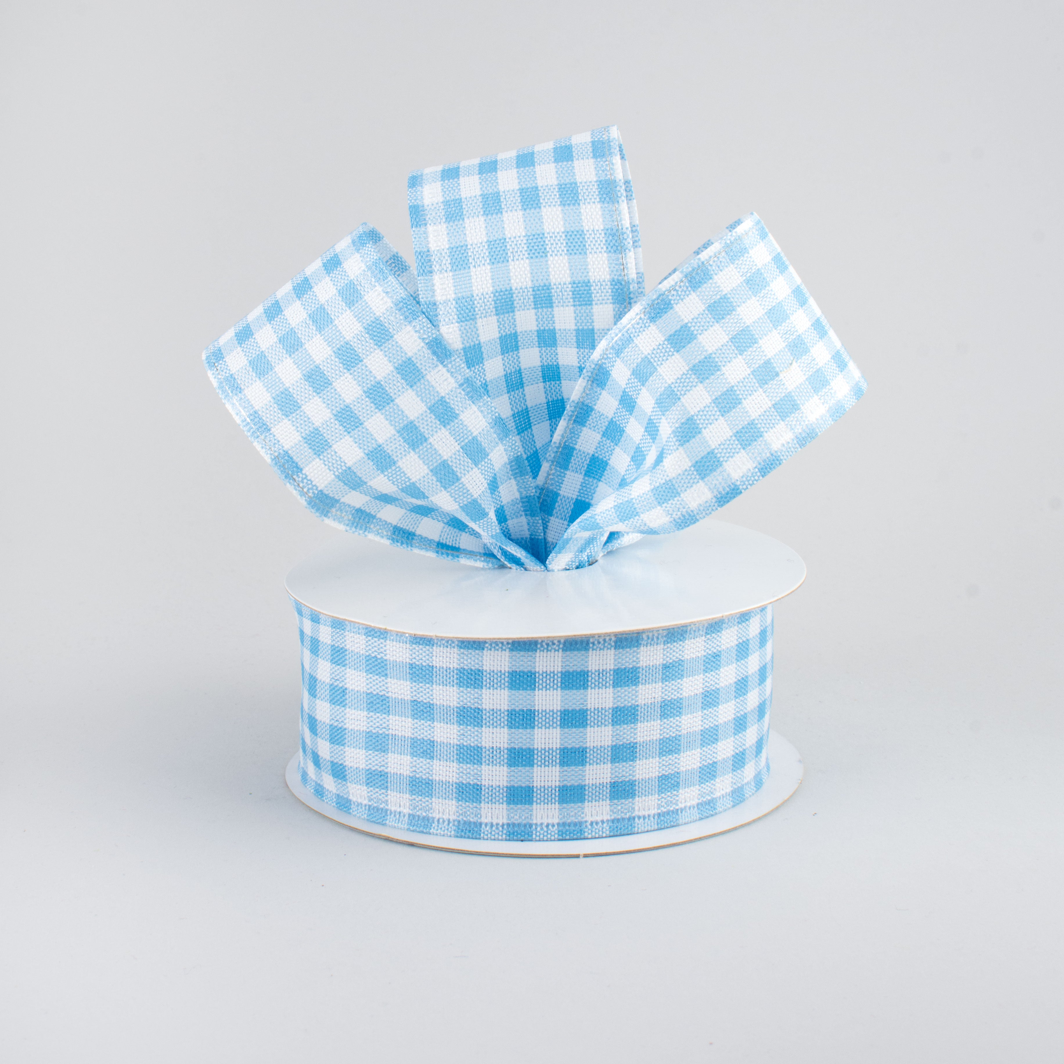 1.5" Gingham Check Wired Ribbon: Light Blue & White (10 Yards) Lifestyle Photo