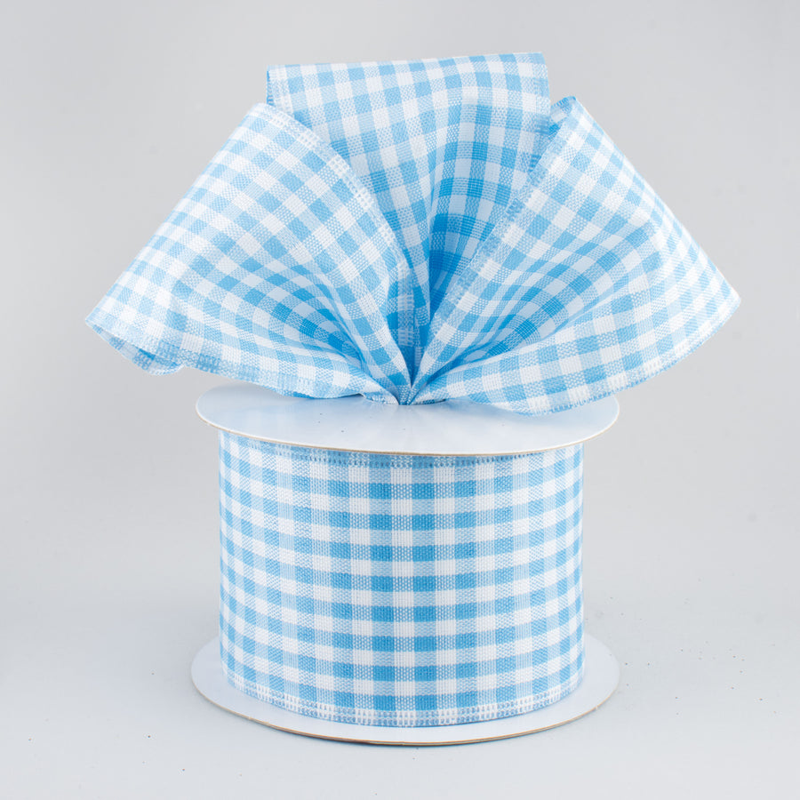 2.5" Gingham Check Wired Ribbon: Light Blue & White (10 Yards) Lifestyle Photo