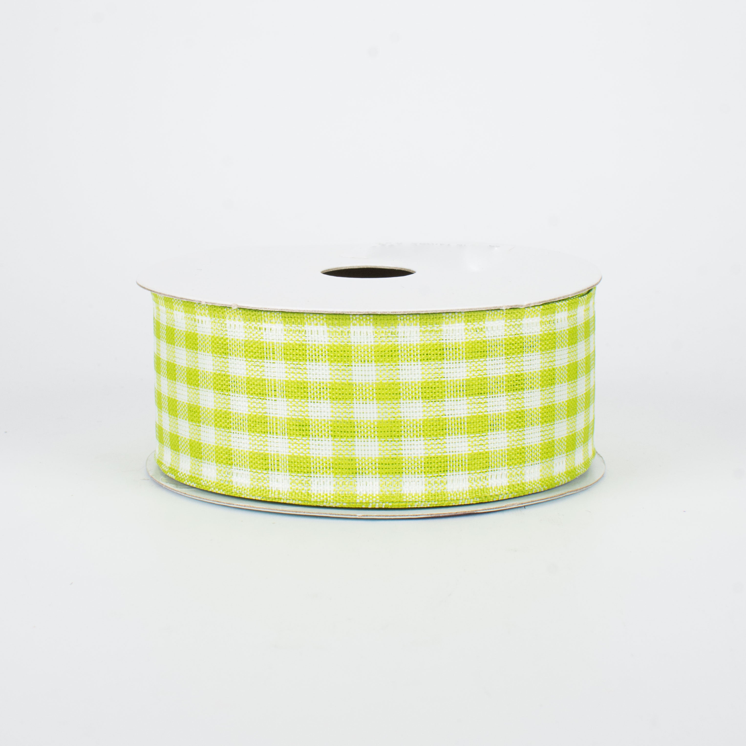 1.5" Gingham Check Wired Ribbon: Lime Green & White (10 Yards)