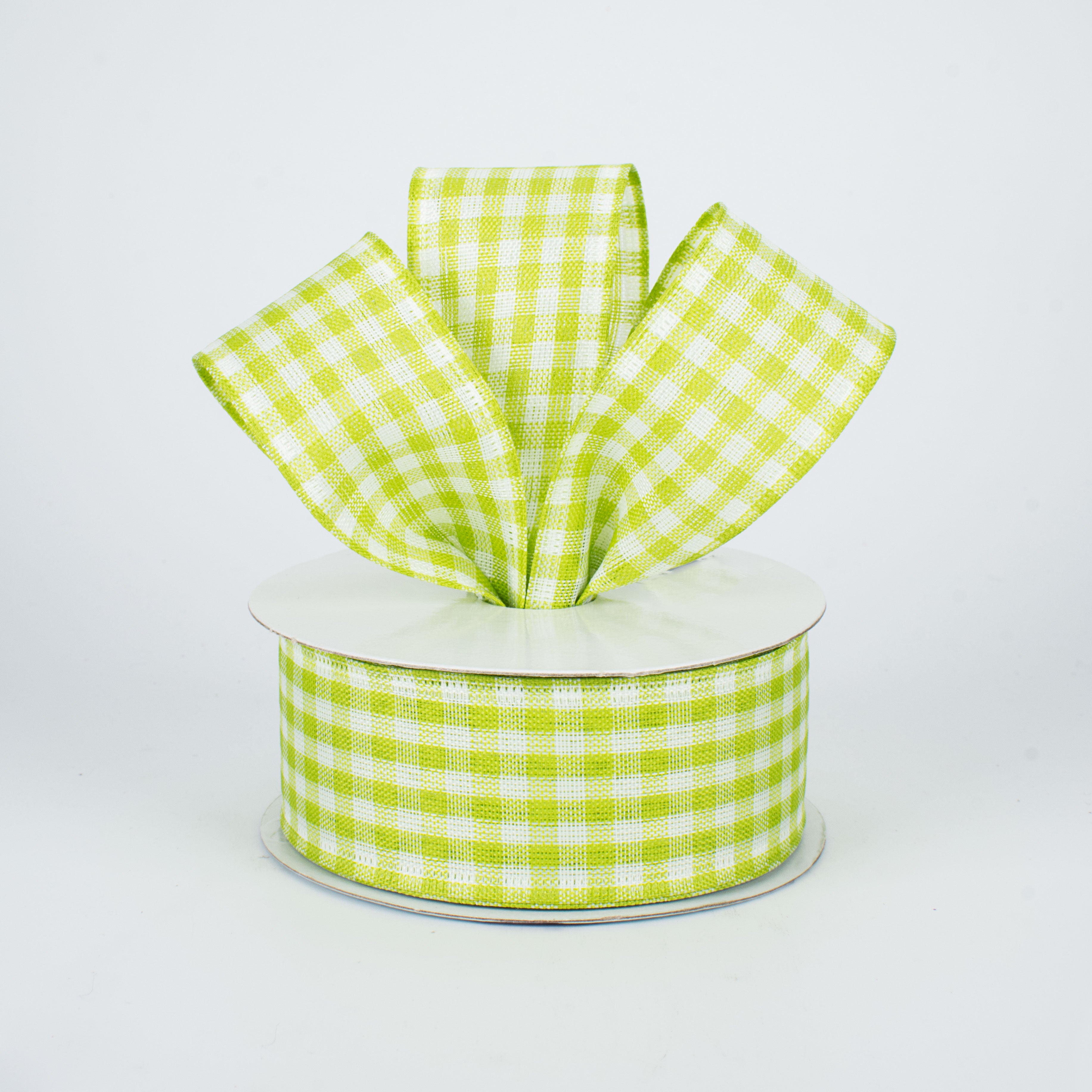 1.5" Gingham Check Wired Ribbon: Lime Green & White (10 Yards) Lifestyle Photo