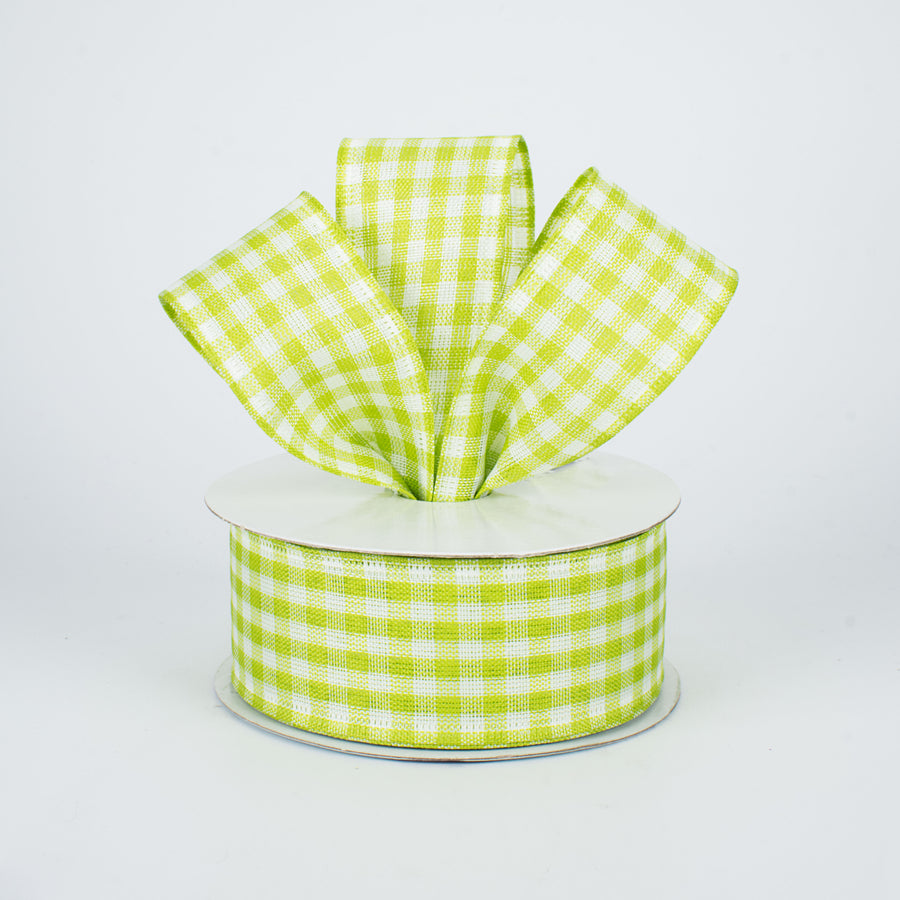 1.5" Gingham Check Wired Ribbon: Lime Green & White (10 Yards) Lifestyle Photo