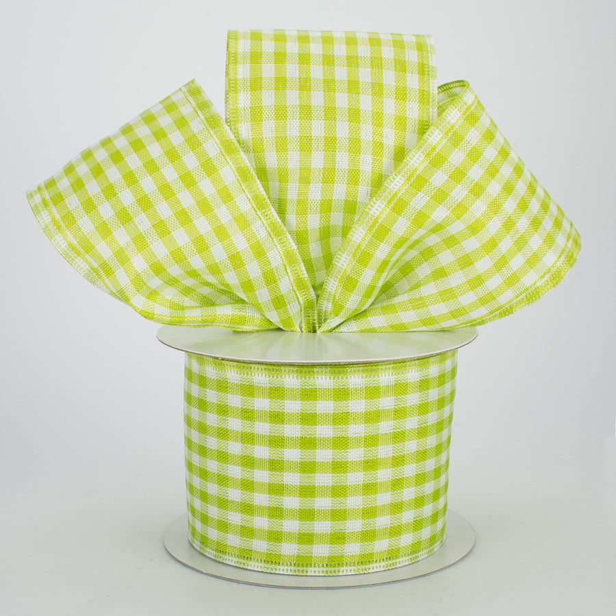 2.5" Gingham Check Wired Ribbon: Lime Green & White (10 Yards) Lifestyle Photo